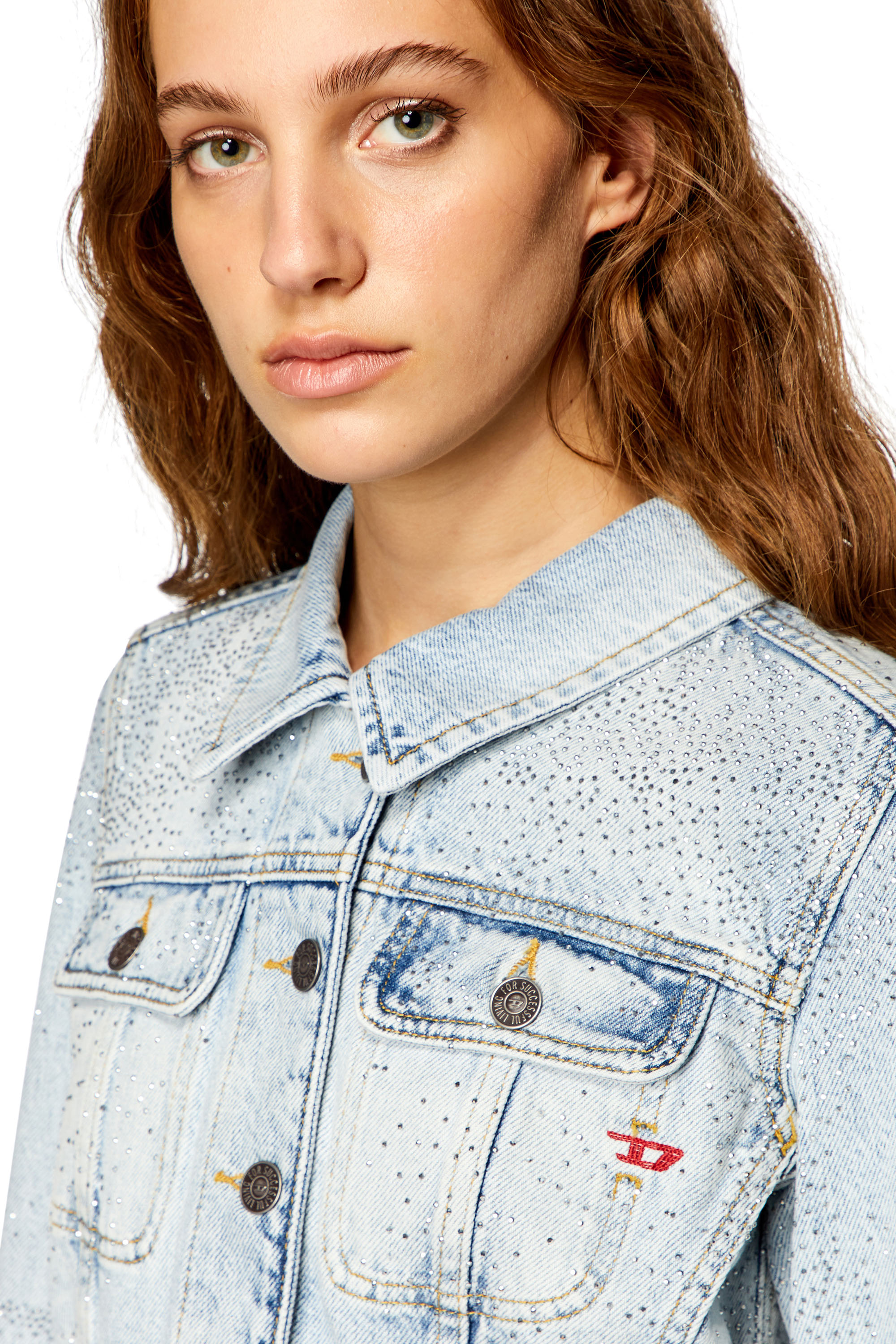 Diesel - DE-SLIMMY-S, Woman's Trucker jacket in micro-crystal denim in Light Blue - 5