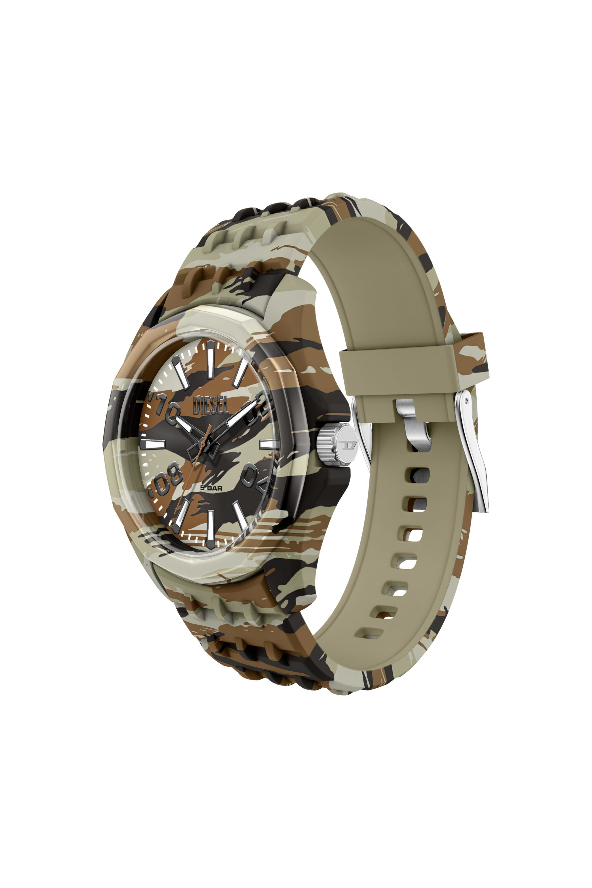 Diesel - DZ2242 WATCH, Man's Stinger camo silicone watch in Brown/Green - 4