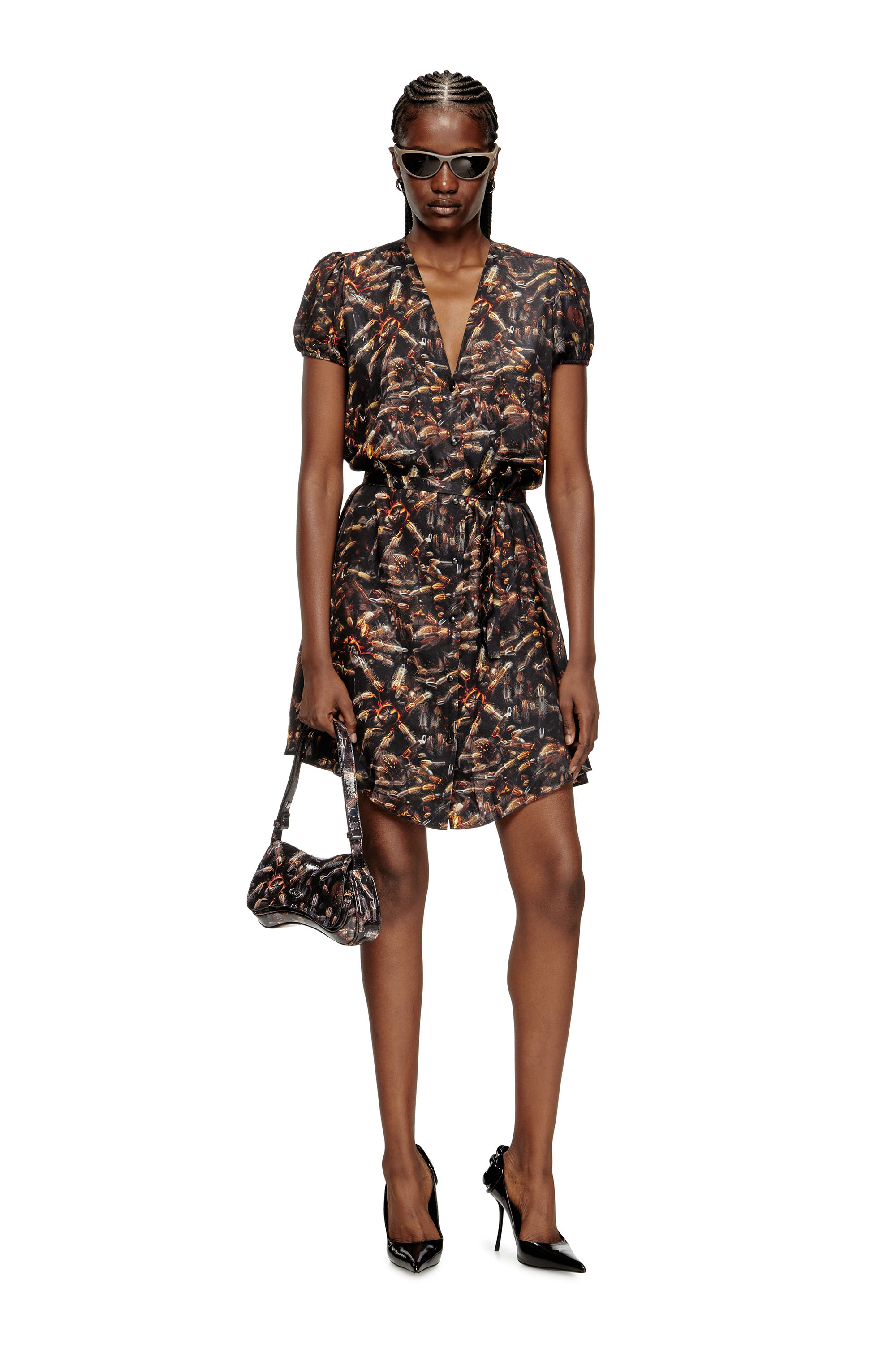 Diesel - D-OLLISH, Woman's Viscose dress with waist belt in Black - 1