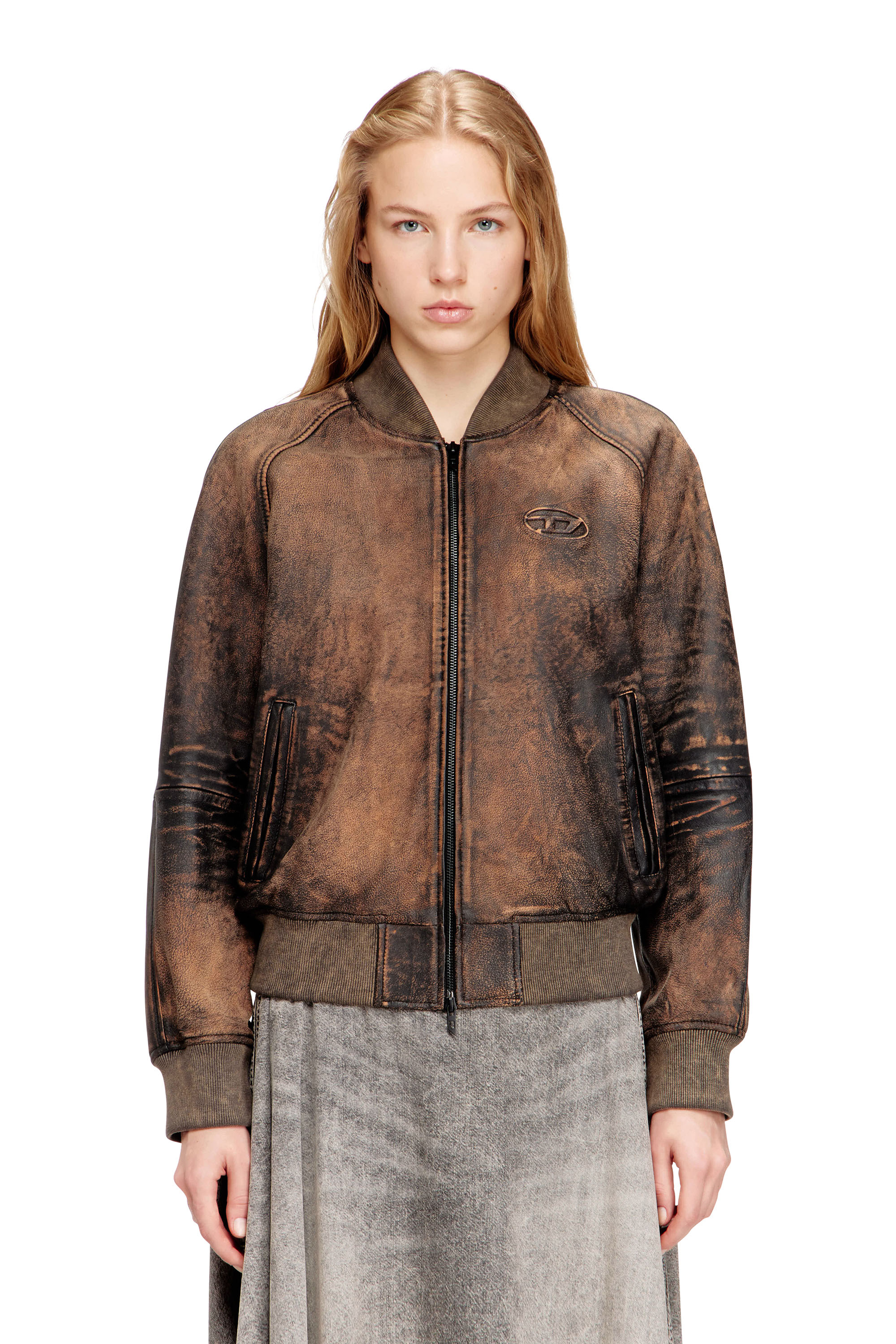 Diesel - L-COBB-FEM, Woman's Bomber jacket in distressed leather in null - 3