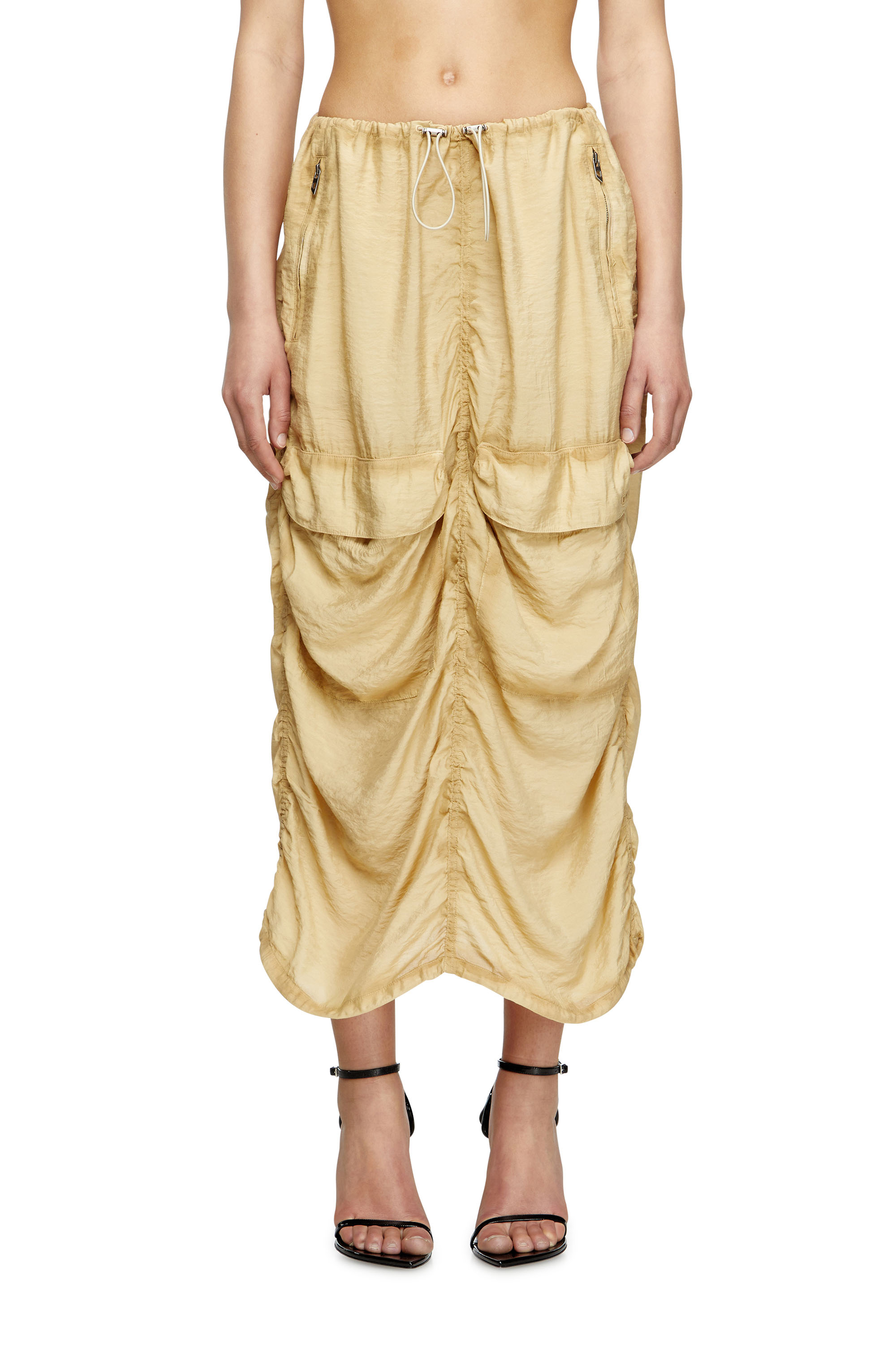 O-RACLE, Beige Diesel - O-RACLE, Woman's Cargo midi skirt in treated viscose-nylon in Beige - 3