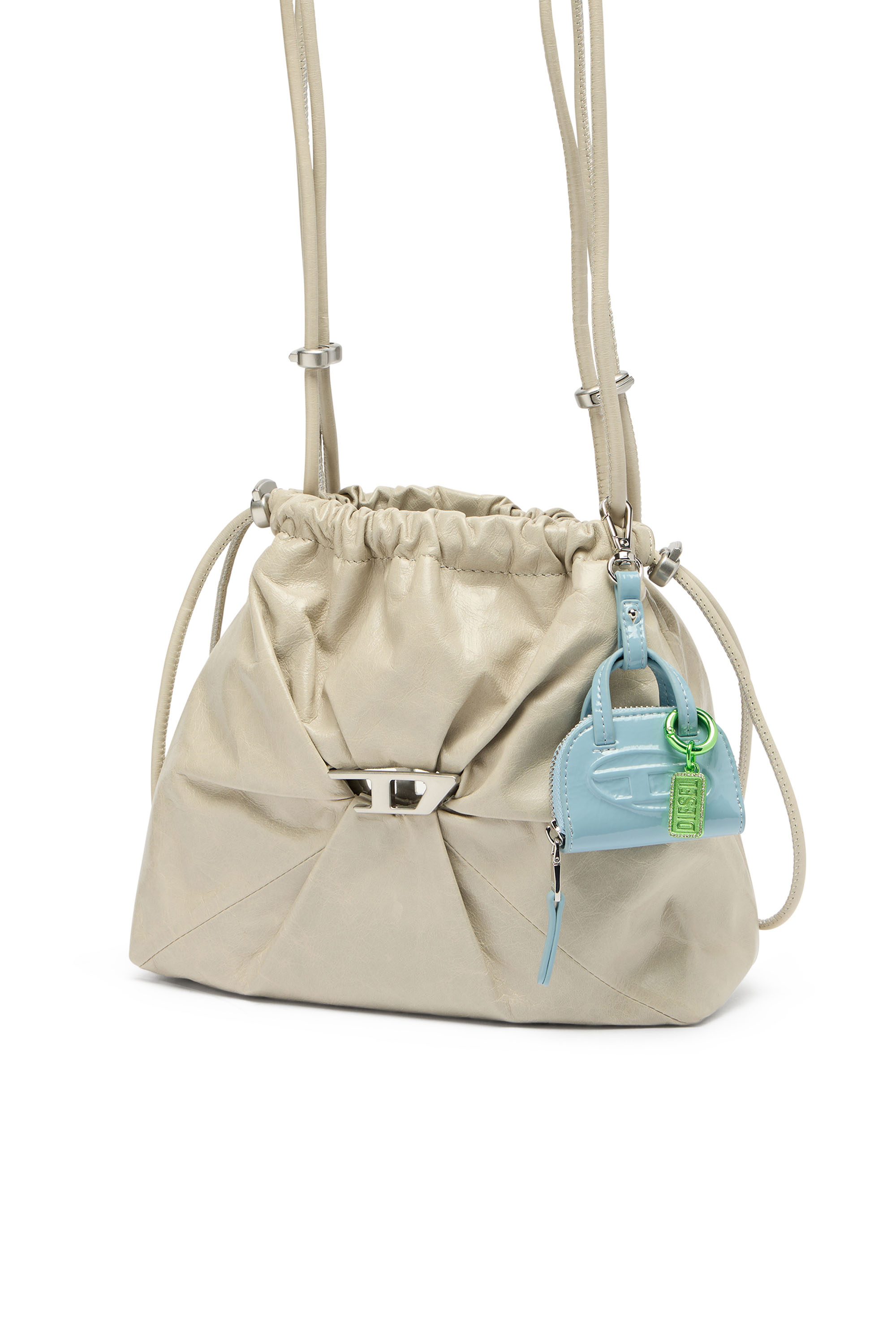 Diesel - SCRUNCH-D BUCKET, Woman's Scrunch-D-Bucket bag in shiny wrinkled leather in White - 6