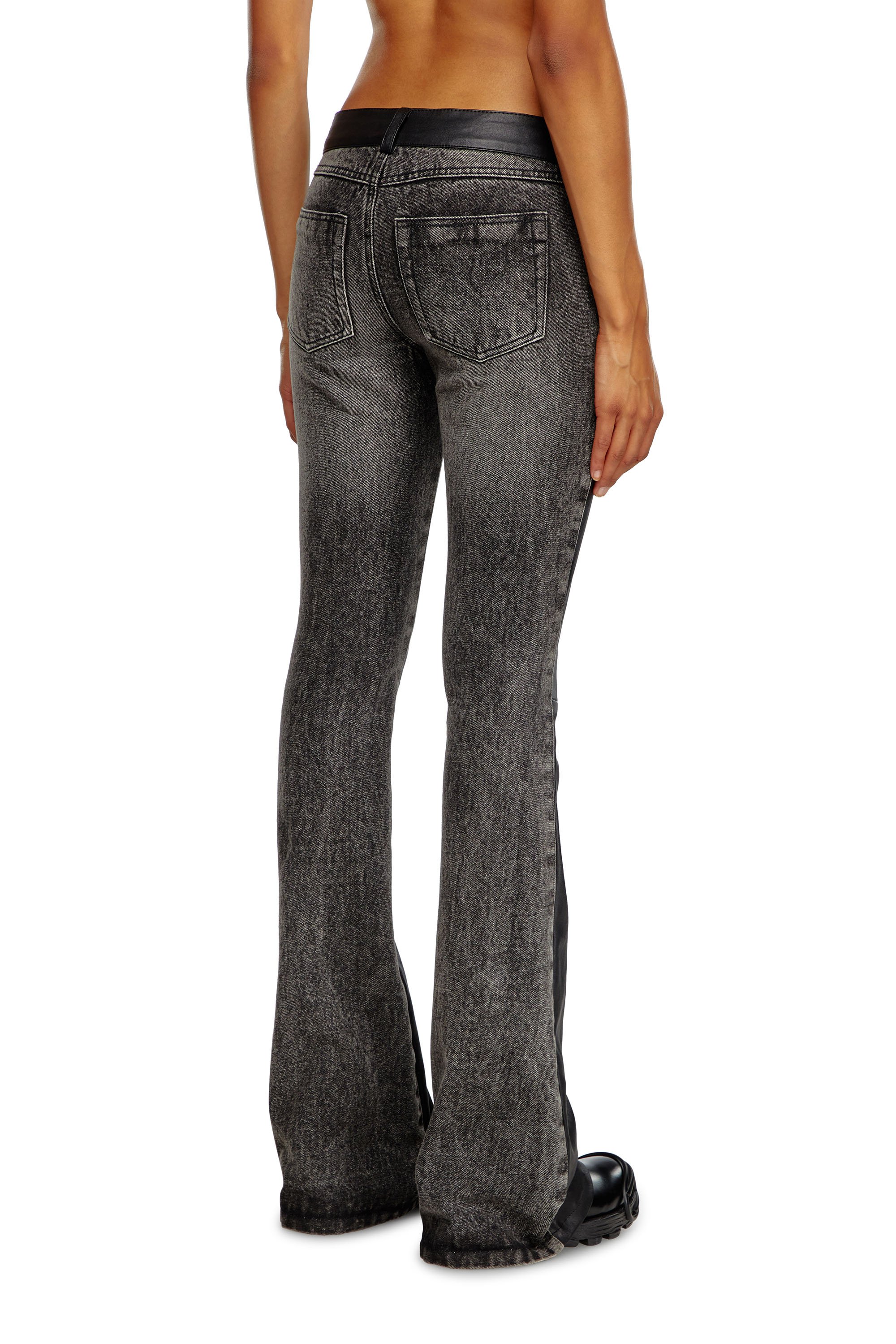 Diesel - L-OVELY, Woman Bootcut pants in leather and denim in Black - Image 3