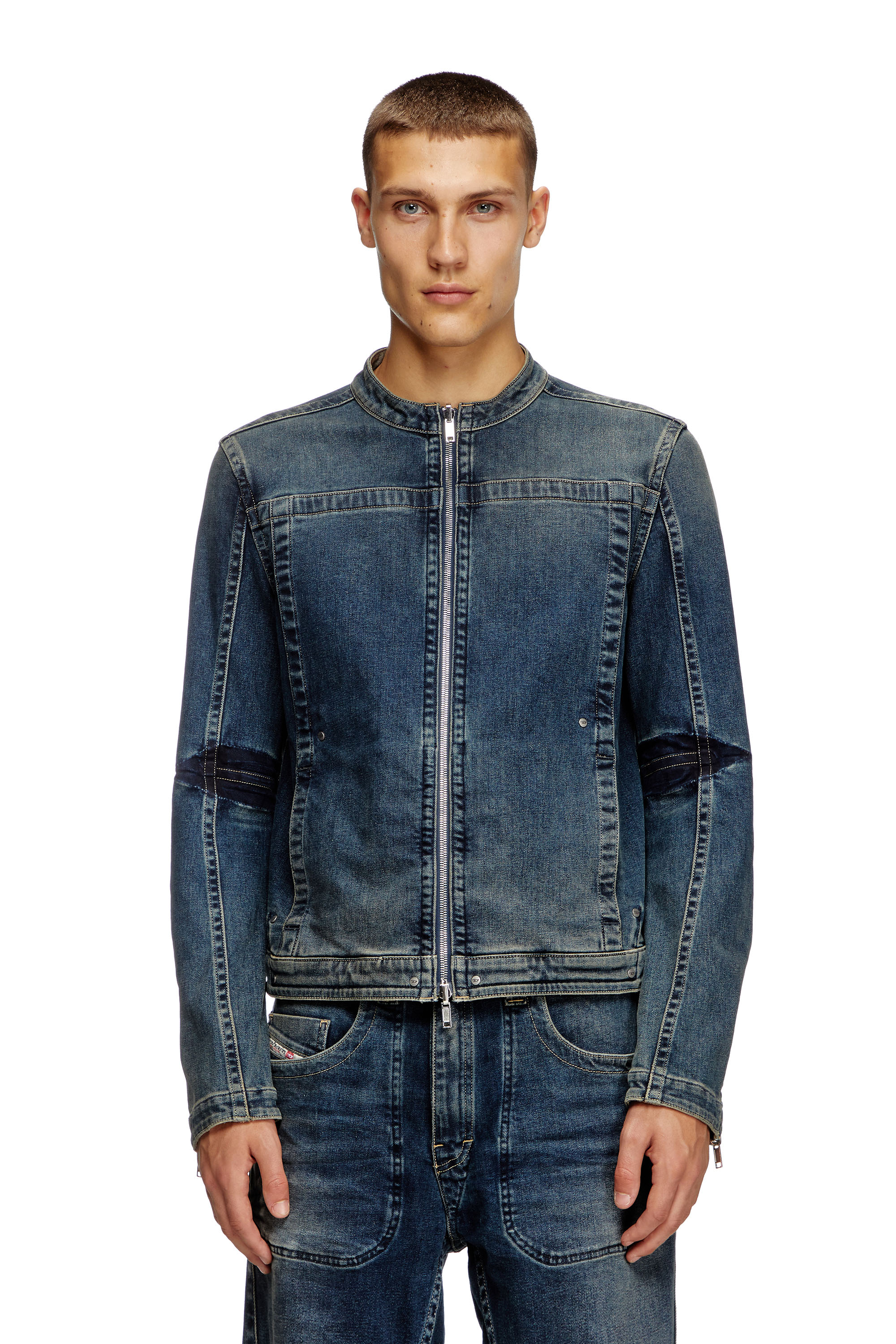 Diesel - D-GLORY-RE, Man's Moto jacket in Rehab denim in Dark Blue - 5