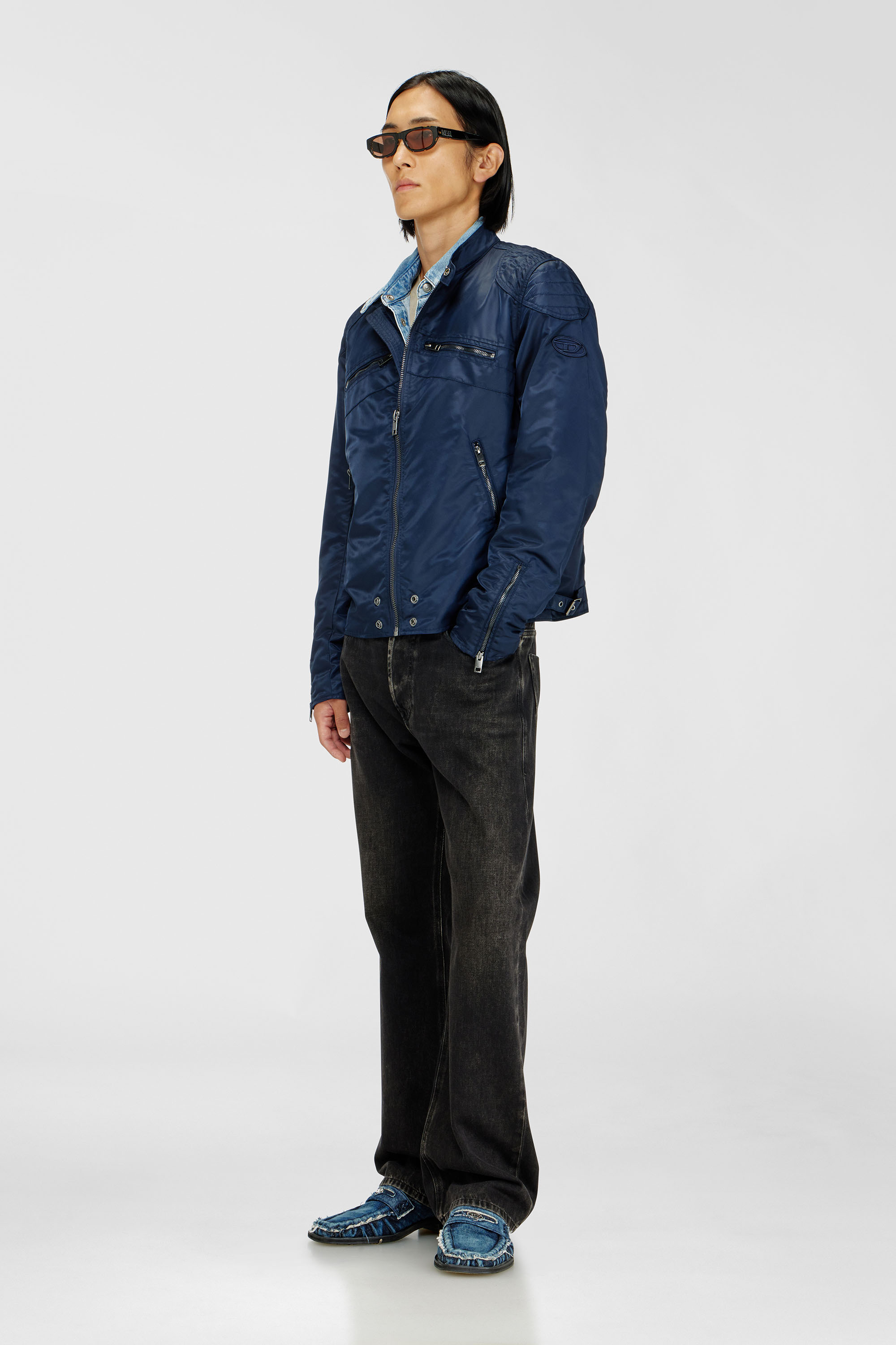 Diesel - J-GLORY-T92, Man's Nylon jacket with quilted shoulders and zip pockets in Navy Blue - 2