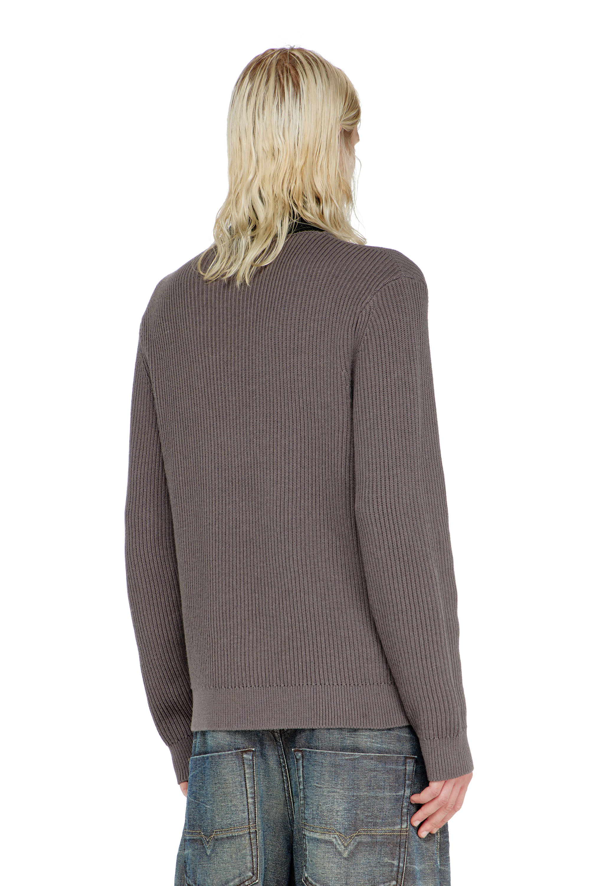 Diesel - K-MAMU, Man's Half-zip sweater with layered neckline in Black/Grey - 4