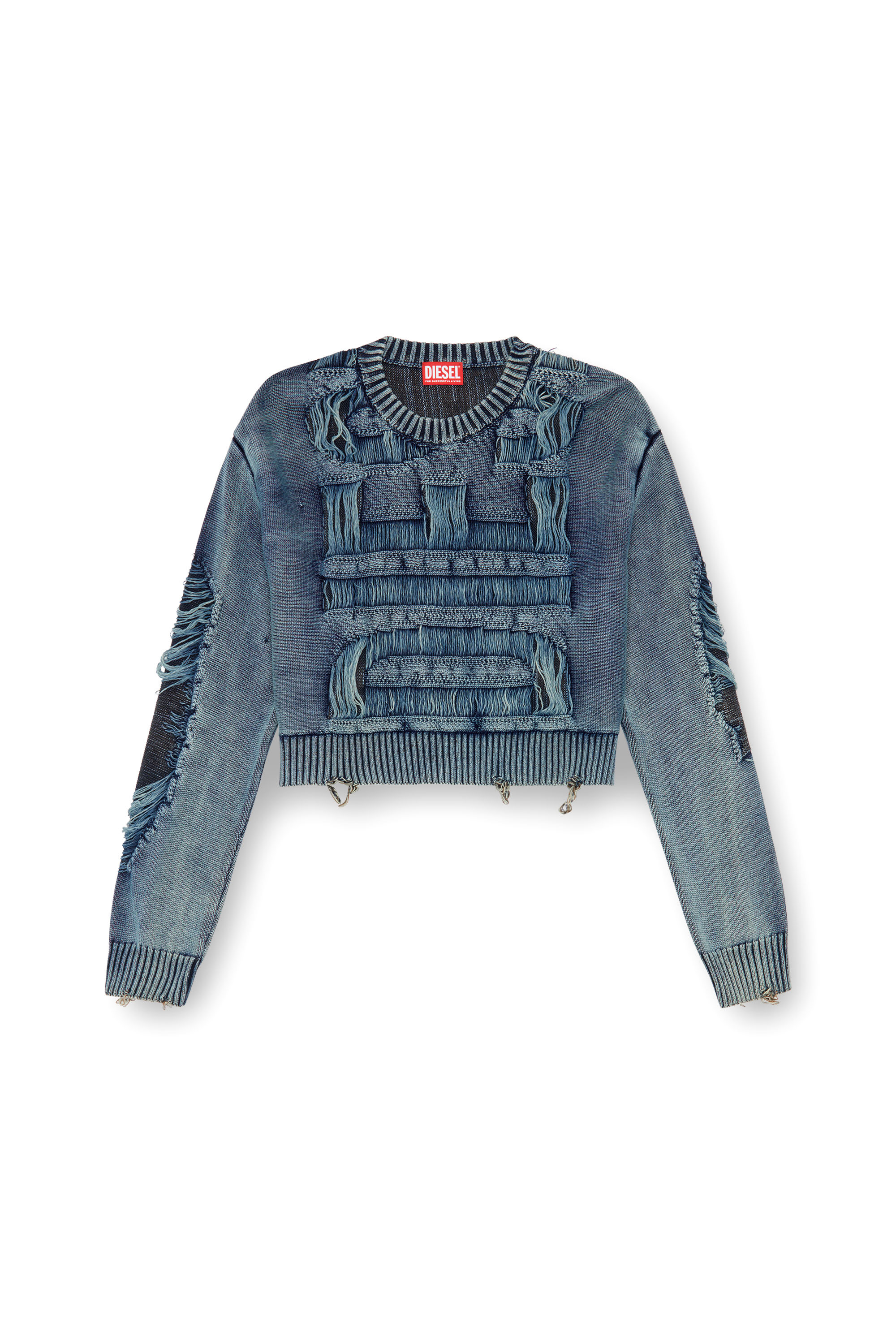 Diesel - M-ROTTA, Woman Destroyed jumper with floating yarn logo in Blue - Image 3