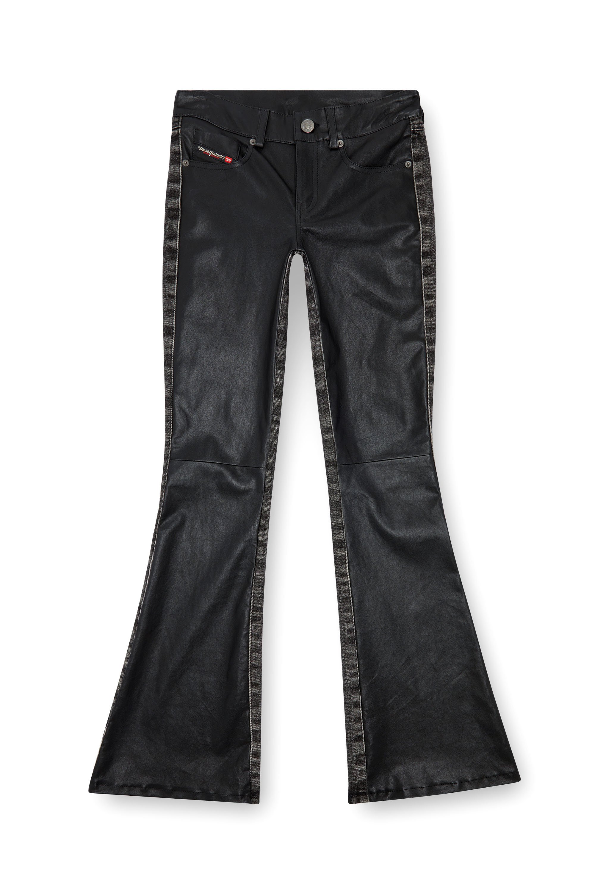 Diesel - L-OVELY, Woman Bootcut pants in leather and denim in Black - Image 5