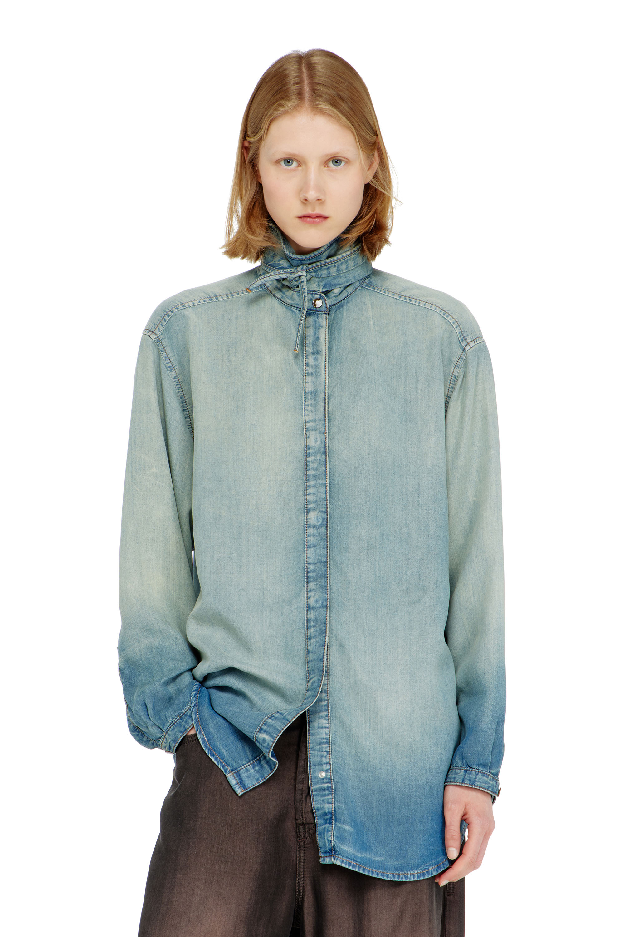 Diesel - DE-ARVEN-S1, Woman's Shirt in marbled fluid denim in null - 1