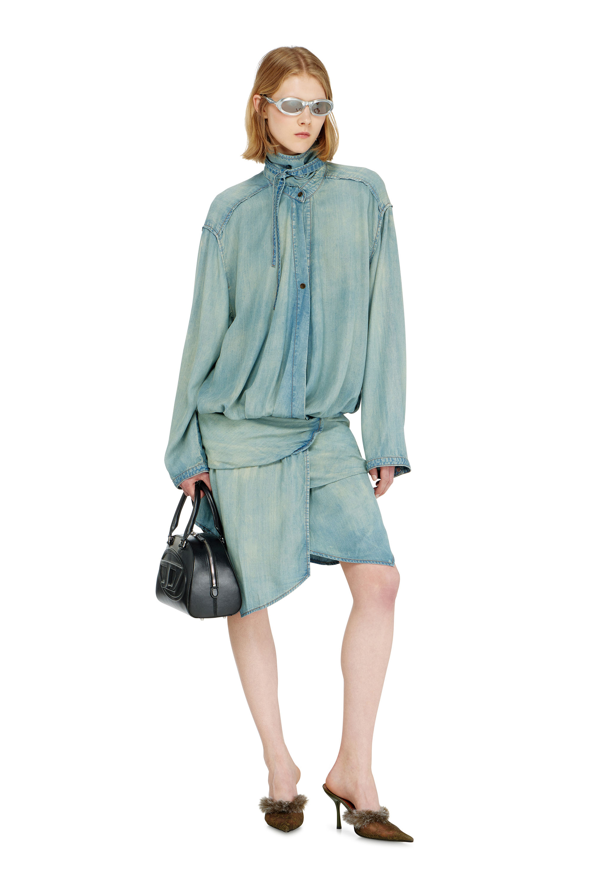 Diesel - DE-TILORA-S, Woman's Oversized draped denim shirt dress in null - 2