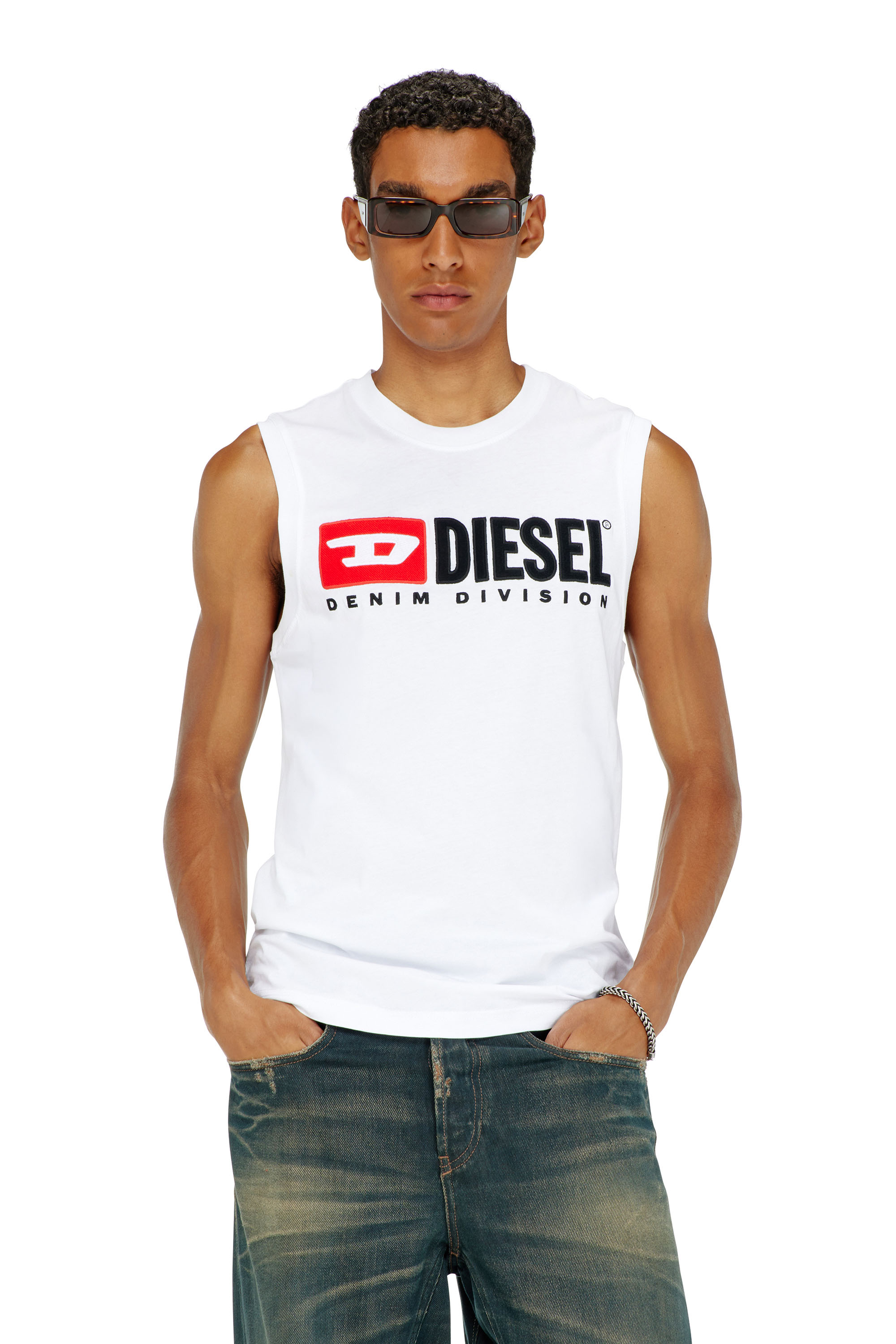 Diesel - T-ISCO-DIV, Man's Tank top with chest logo print in White - 1