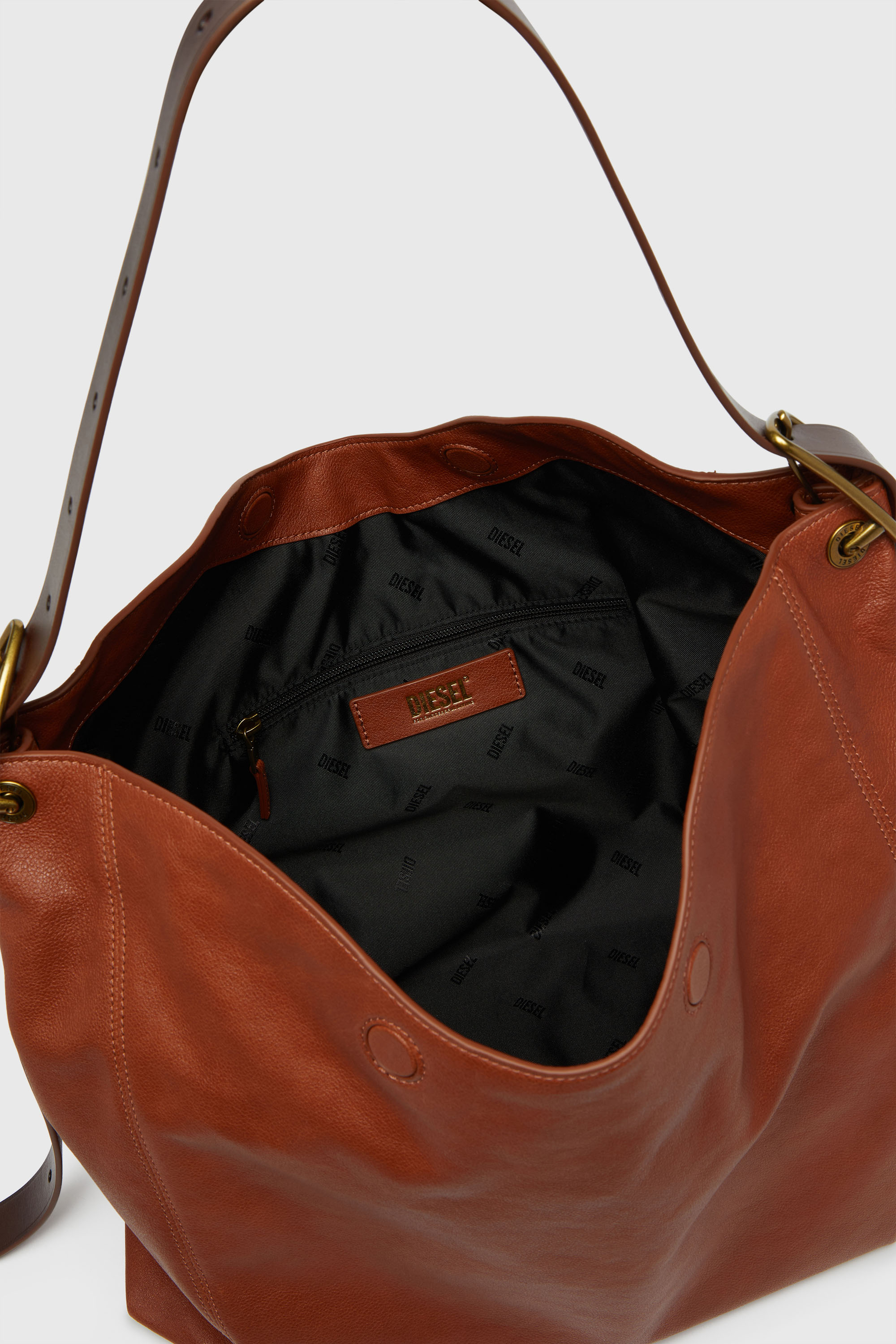 Diesel - D-LINE HOBO L, Woman's D-Line-Hobo bag in shiny leather in Brown - 4