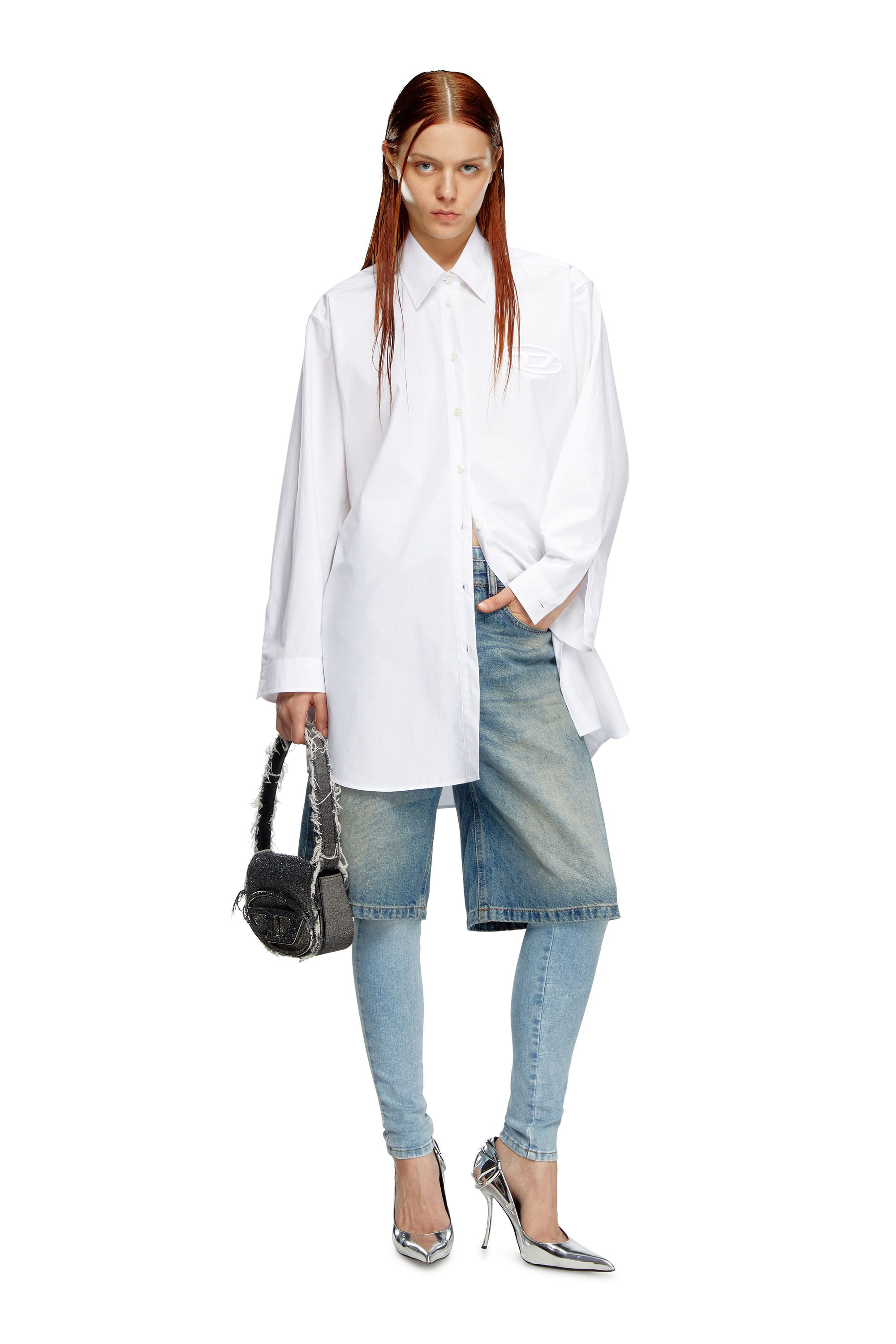 Diesel - 1DR, Woman's 1DR-Iconic shoulder bag in denim and crystals in Black - 1