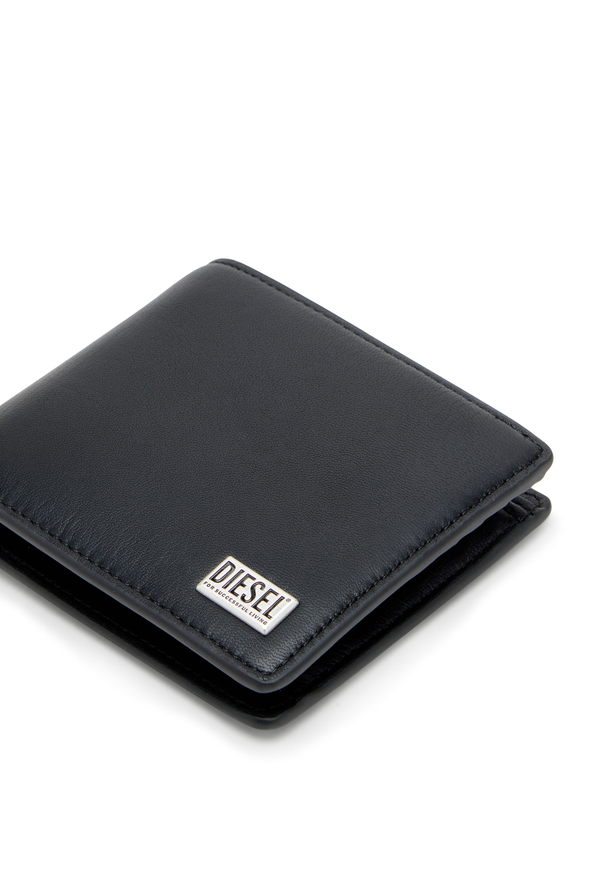Diesel - BISCOTTO BI FOLD COIN S 3D, Man's Bi-fold wallet in semi gloss leather in Black - 4
