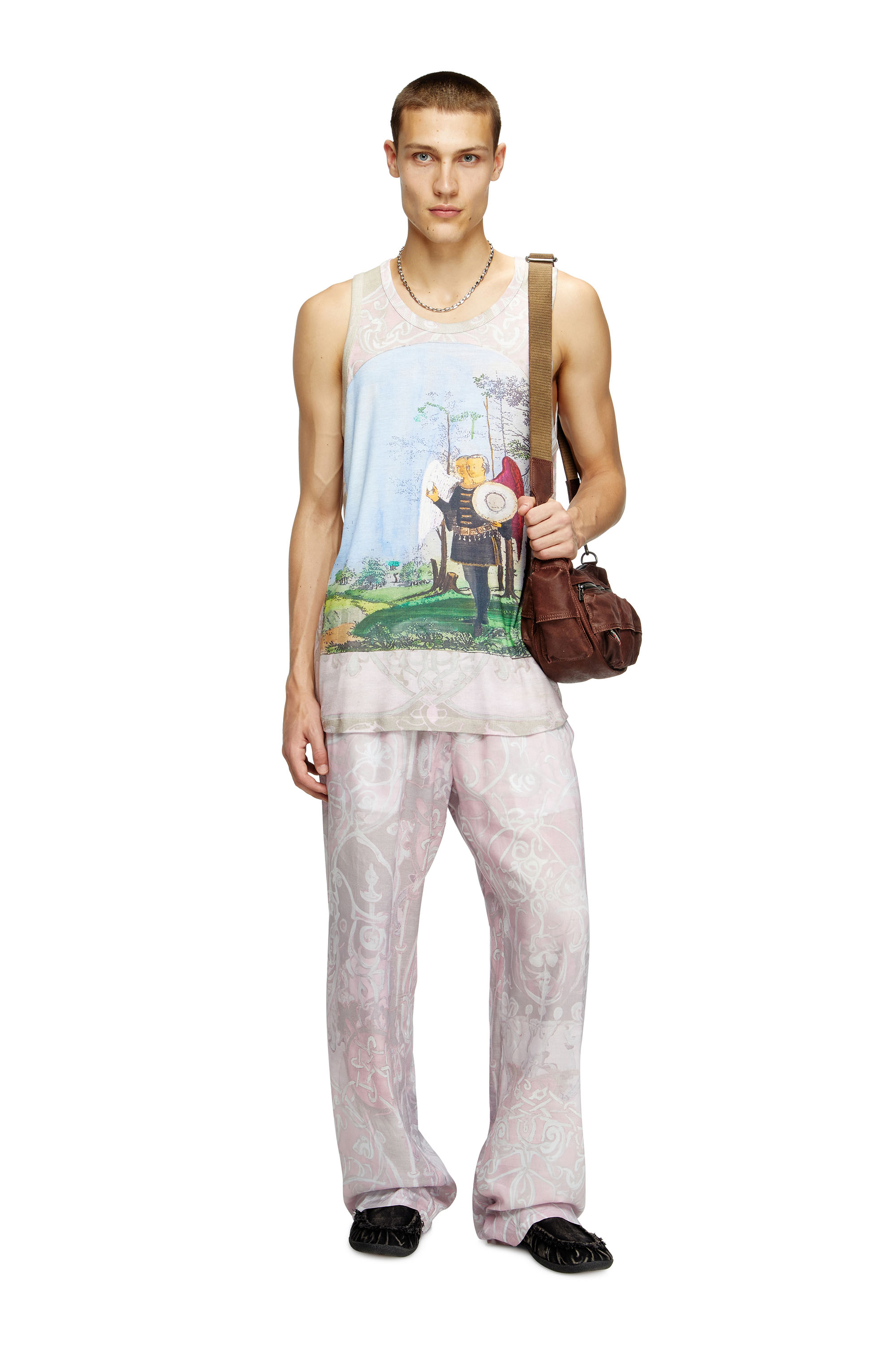 Diesel - T-ALY, Man's Tank top with medieval print in Pink - 2