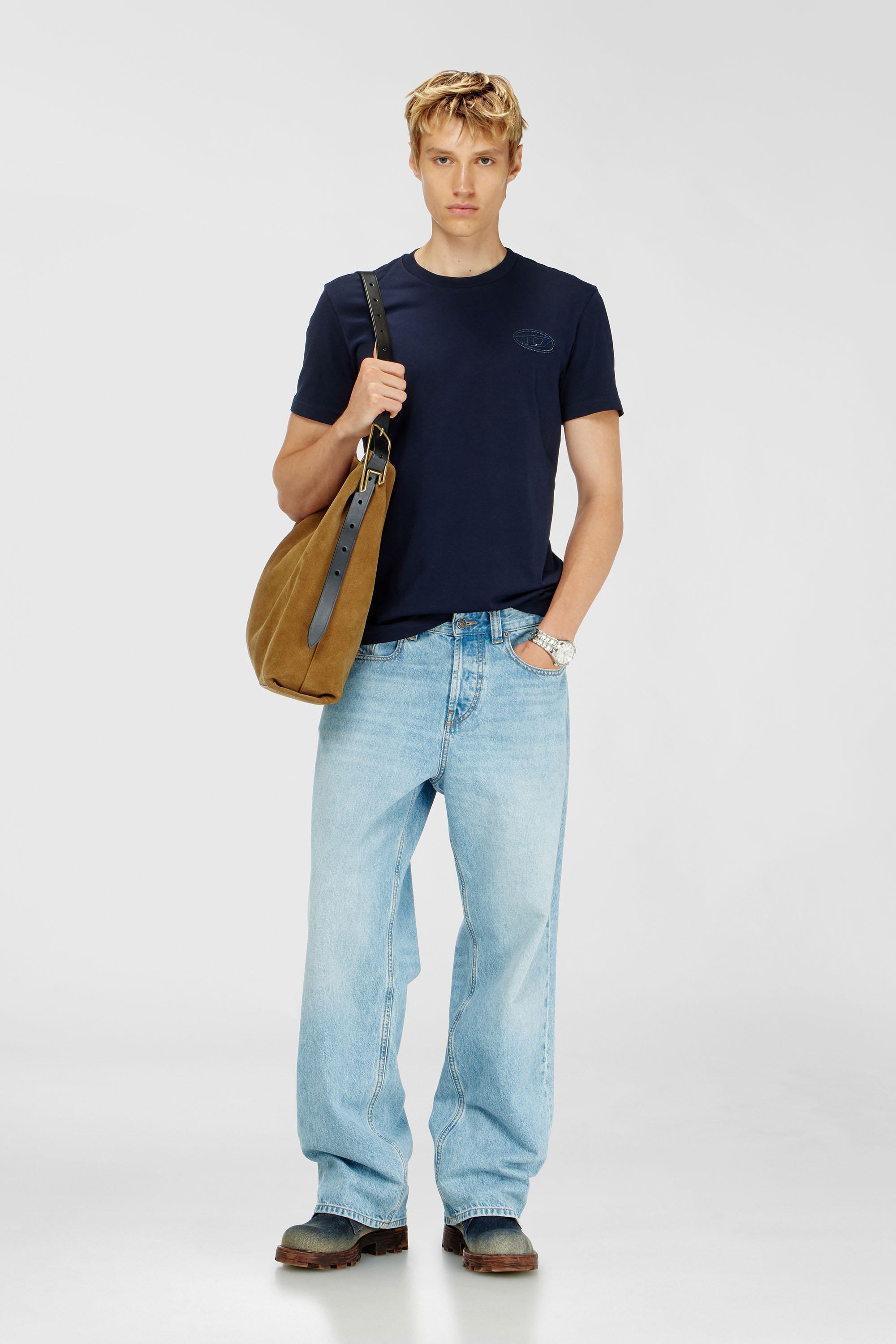 Diesel - T-DIEGO-T92, Man's Cotton T-shirt with Oval D logo in Navy Blue - 2
