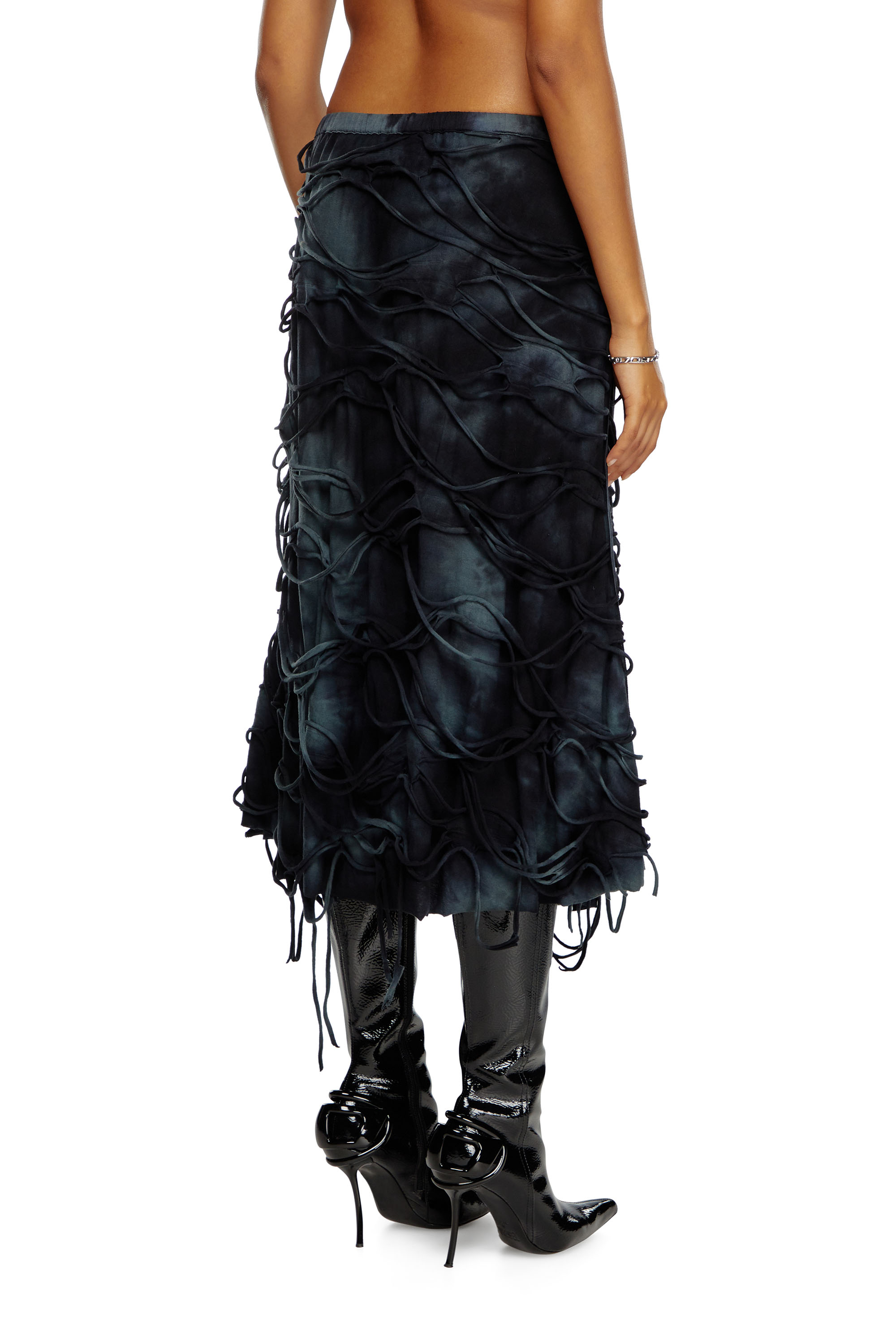 Diesel - O-JAL, Woman Midi skirt with floating strands in Black - Image 3