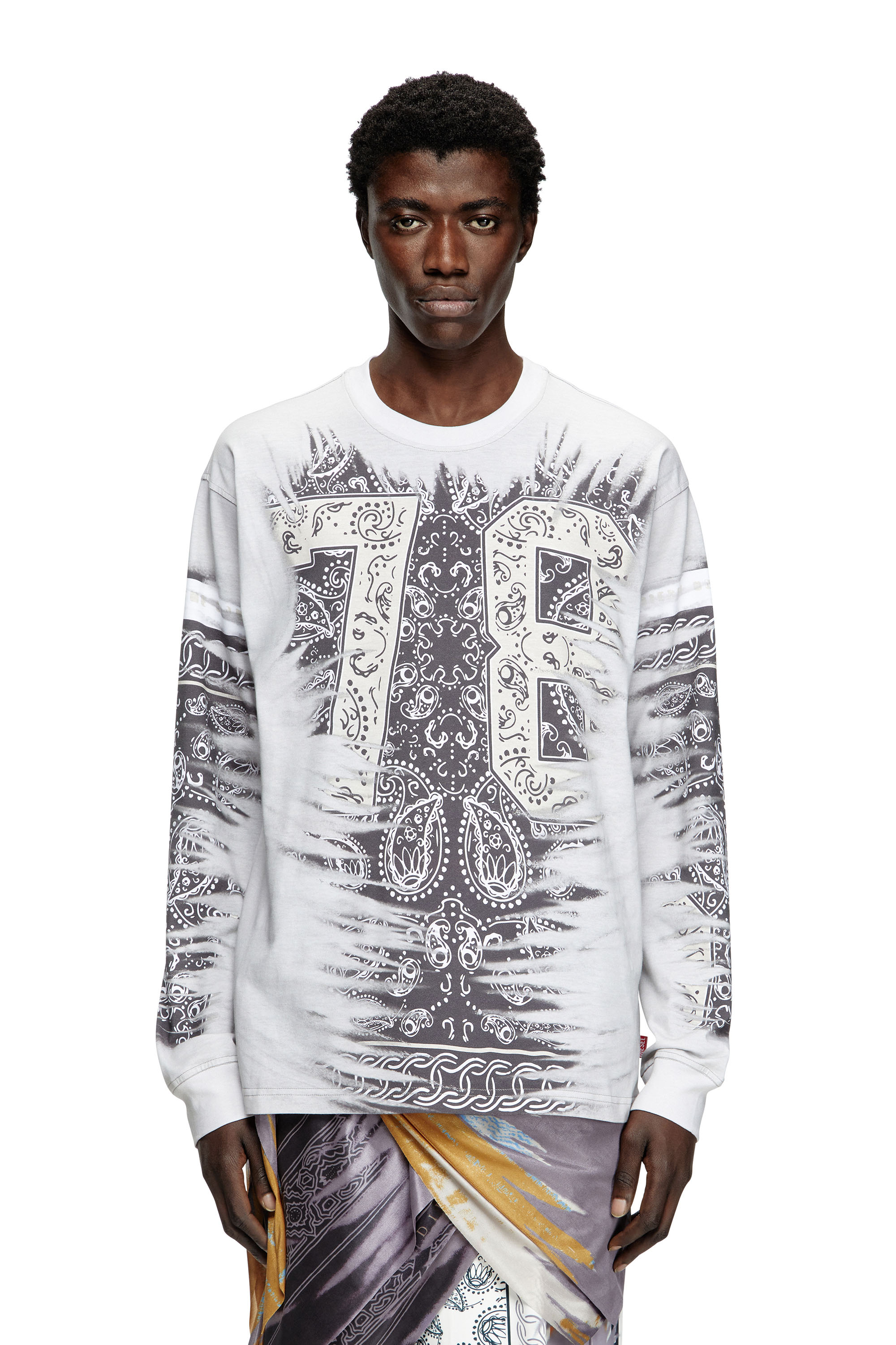 Diesel - T-NORM-LS-R1, Man's Long-sleeve T-shirt with 78 print in Black/White - 3