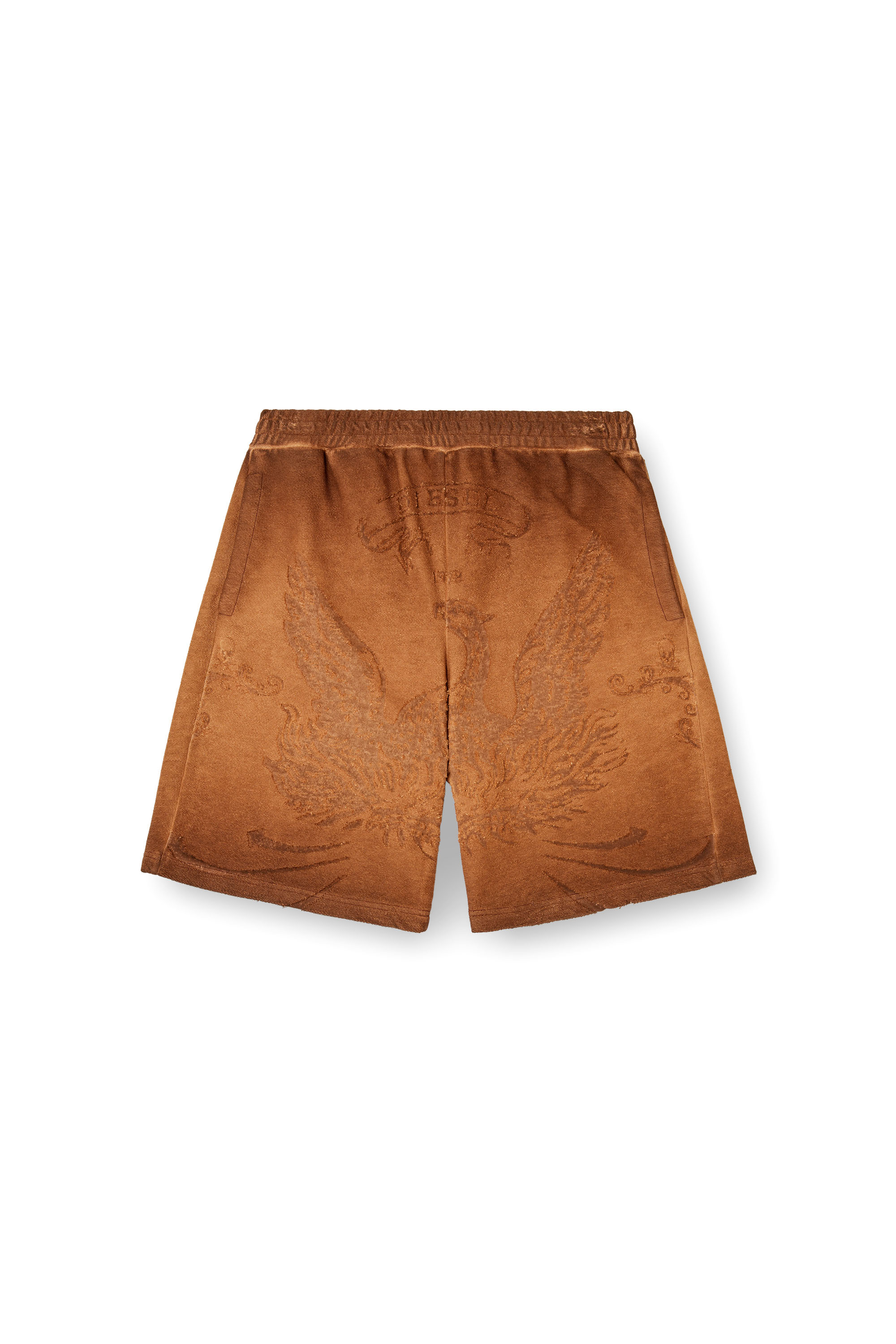 Diesel - P-CROWDE, Man's Sweat shorts with phoenix devoré in Brown - 4