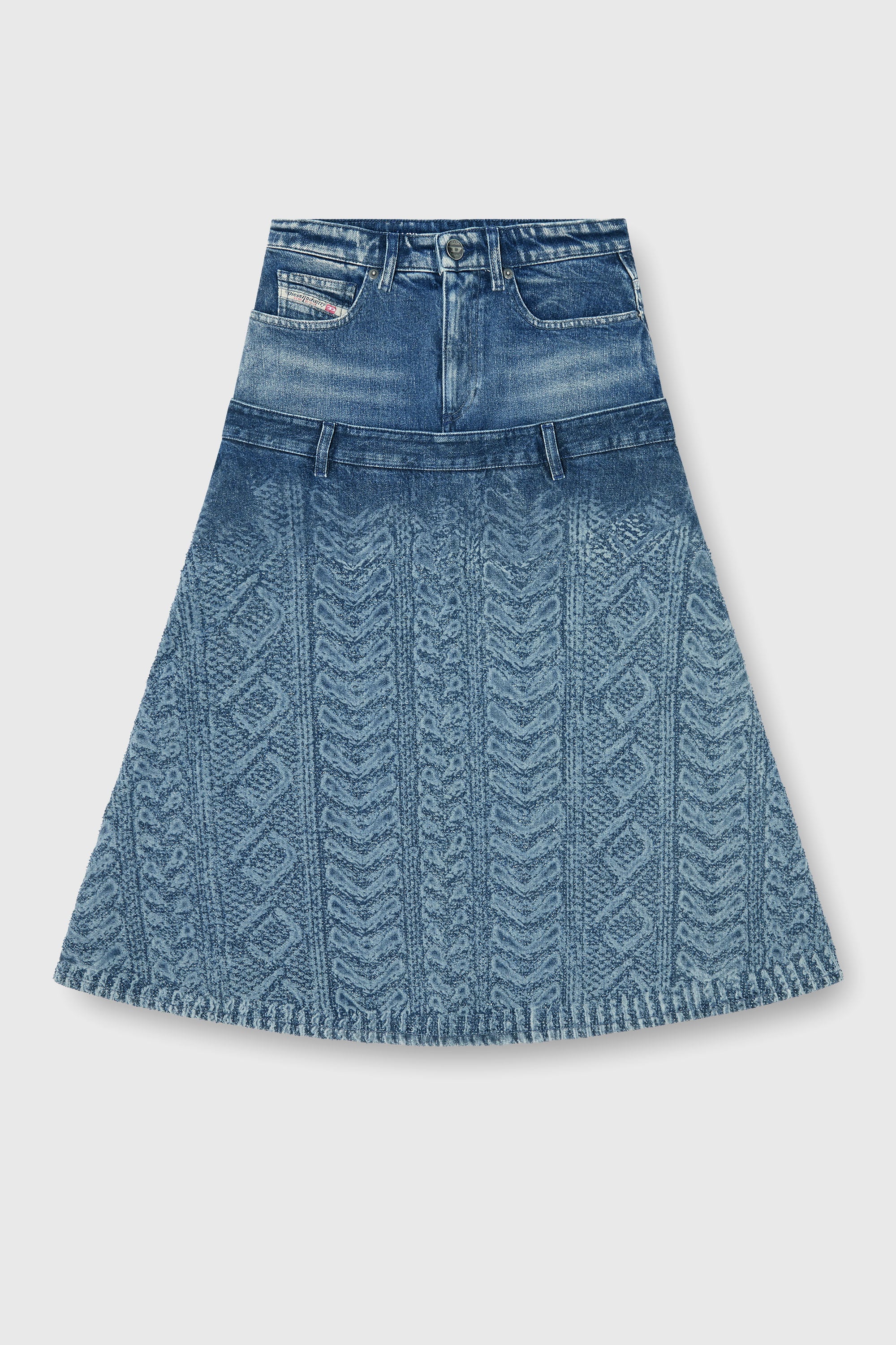 Diesel - DE-VORYA-S1, Woman's Midi skirt in cable-knit-effect denim in Medium blue - 2