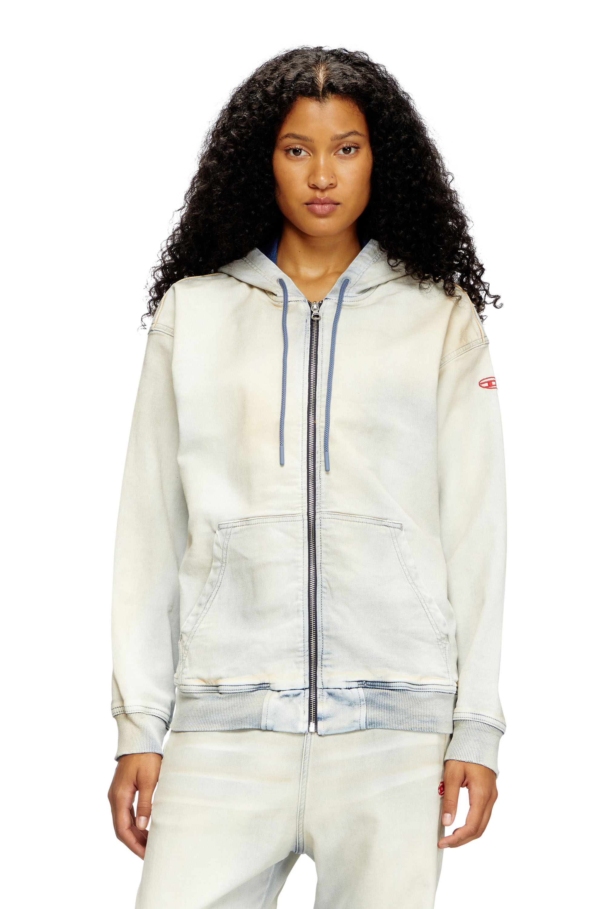 Diesel - D-GIR-S TRACK, Unisex's Zip-up hoodie in coated dusty Track Denim in Light Blue - 5