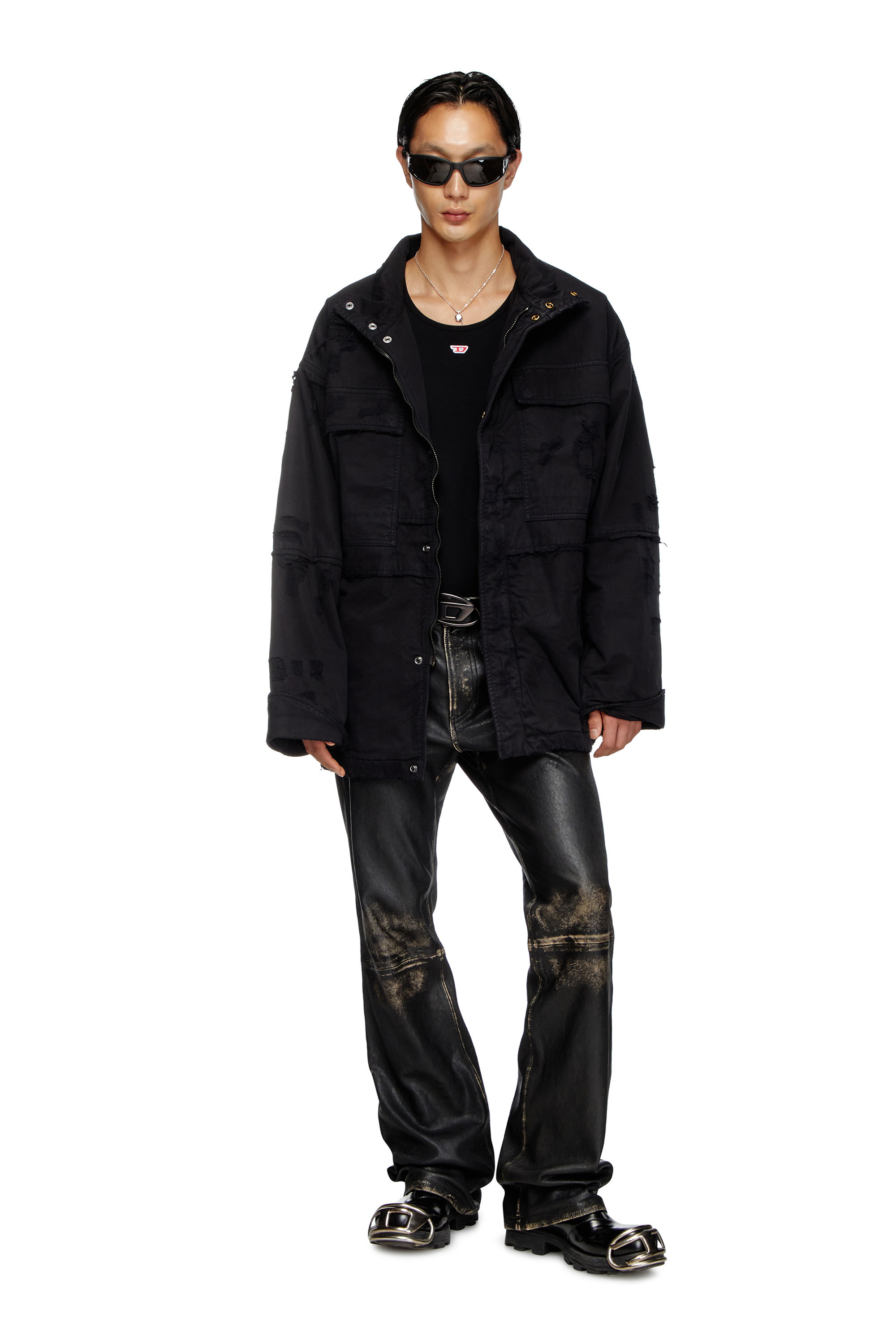 Diesel - J-OISE, Man's Utility jacket in ripped dobby in Black - 2