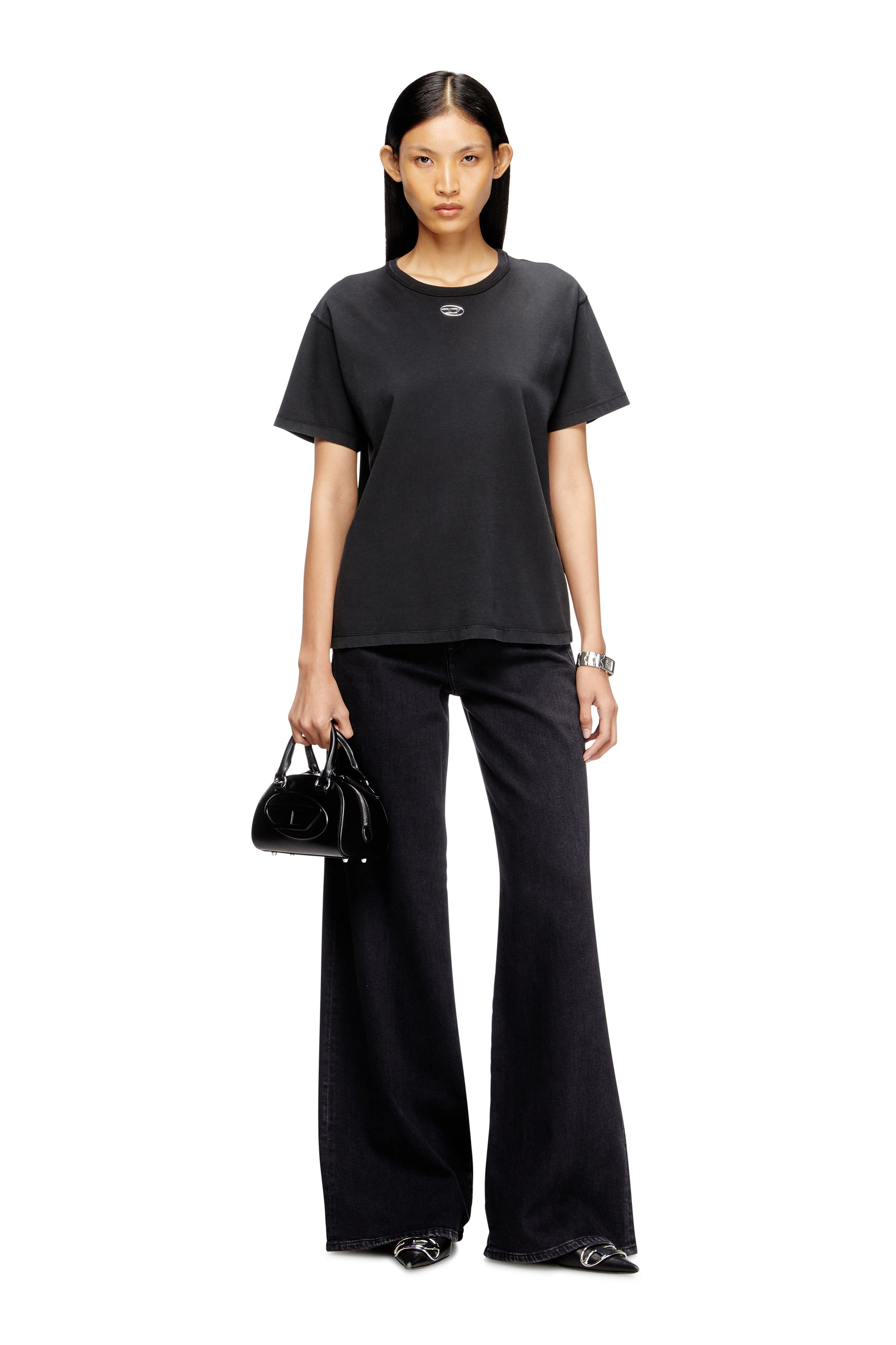 Diesel - T-NORMY-OD-S1, Woman's Cotton T-shirt with metallic Oval D in Black - 1