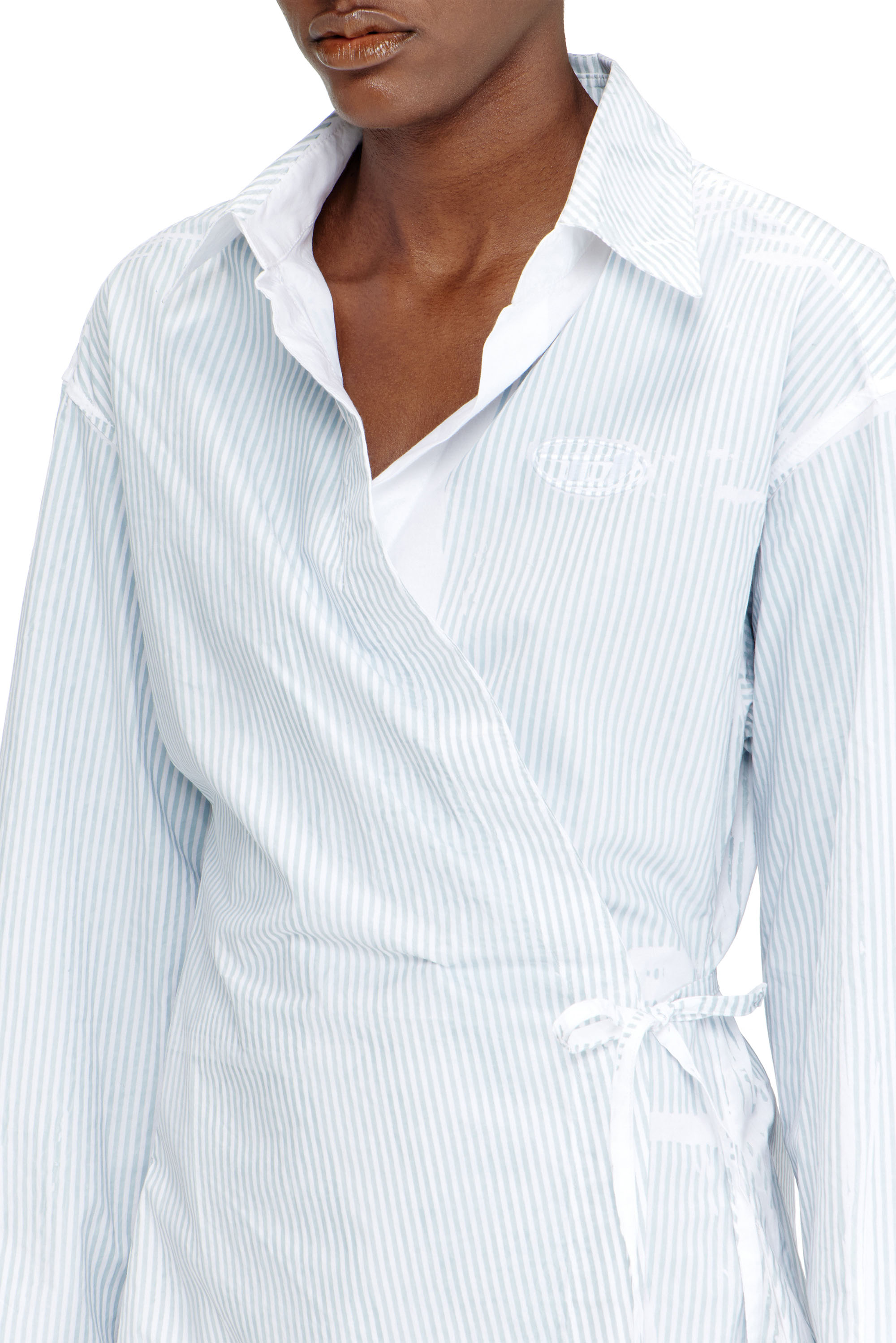 Diesel - D-DELPHOS-S2, Woman's Poplin wrap-around mini dress with pinstripes in Light Blue - 4