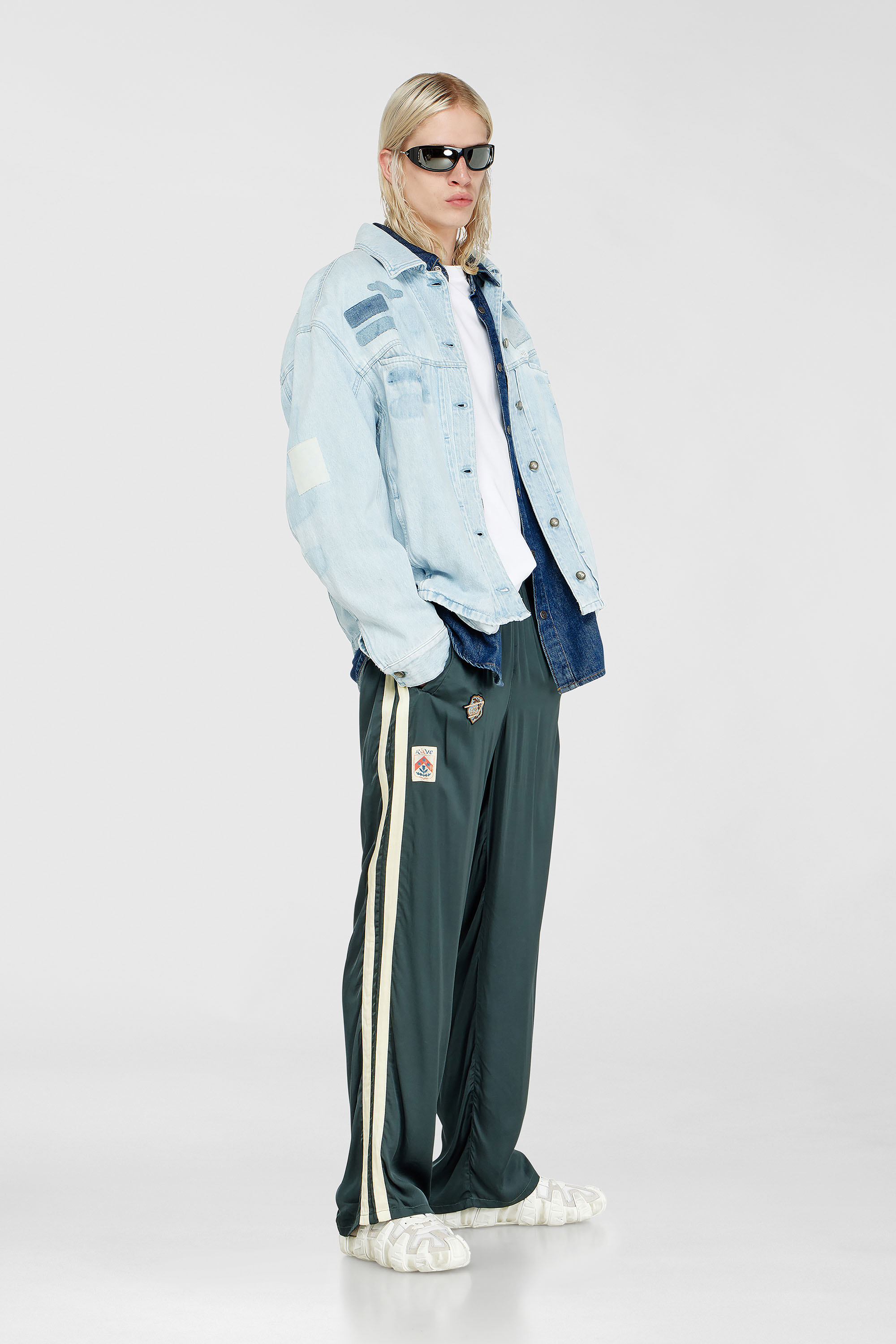 Diesel - P-ANNU, Man's Satin track pants with patches in Dark Green - 1
