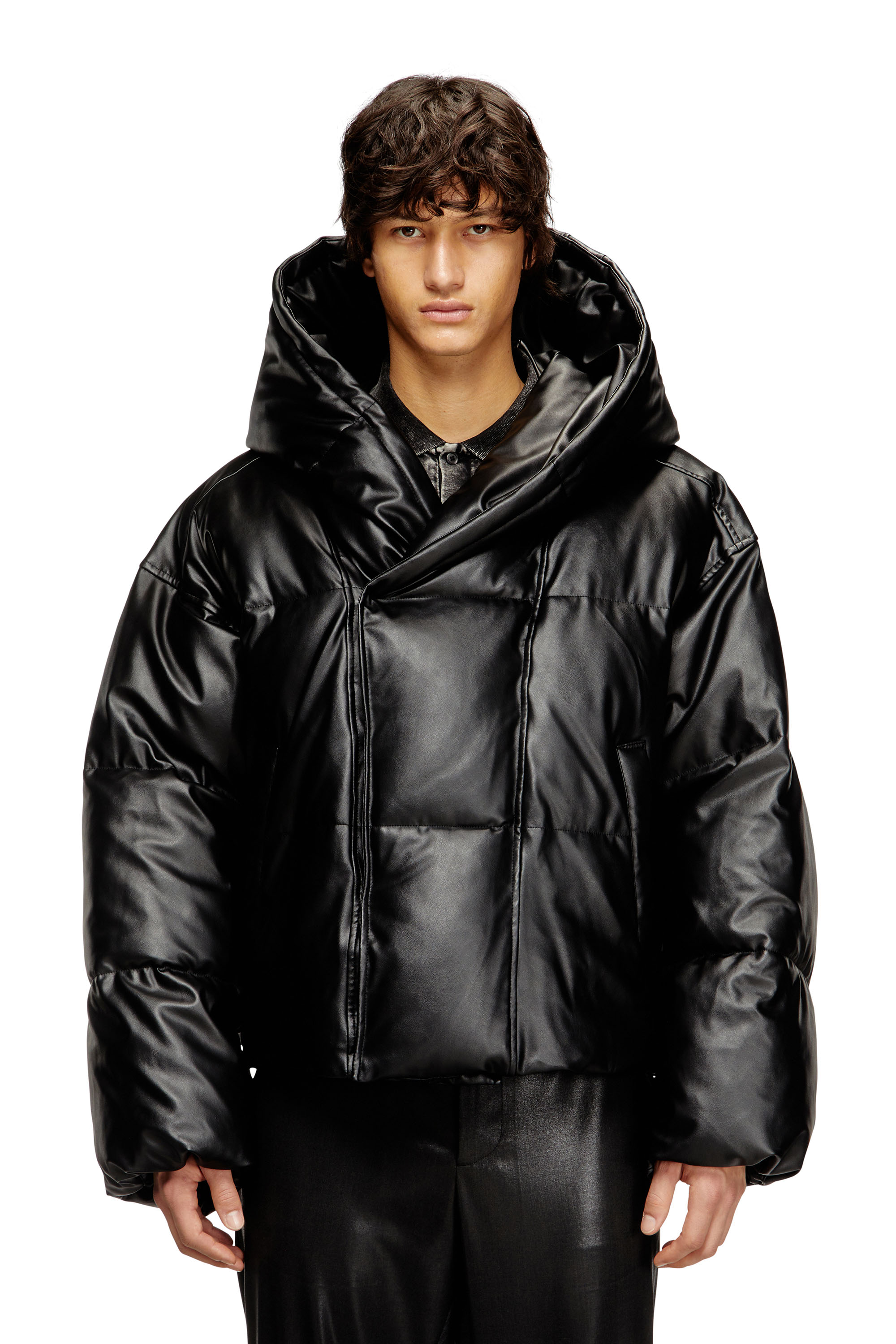 Diesel - W-MYLEY, Man's Hooded puffer jacket in coated fabric in Black - 3