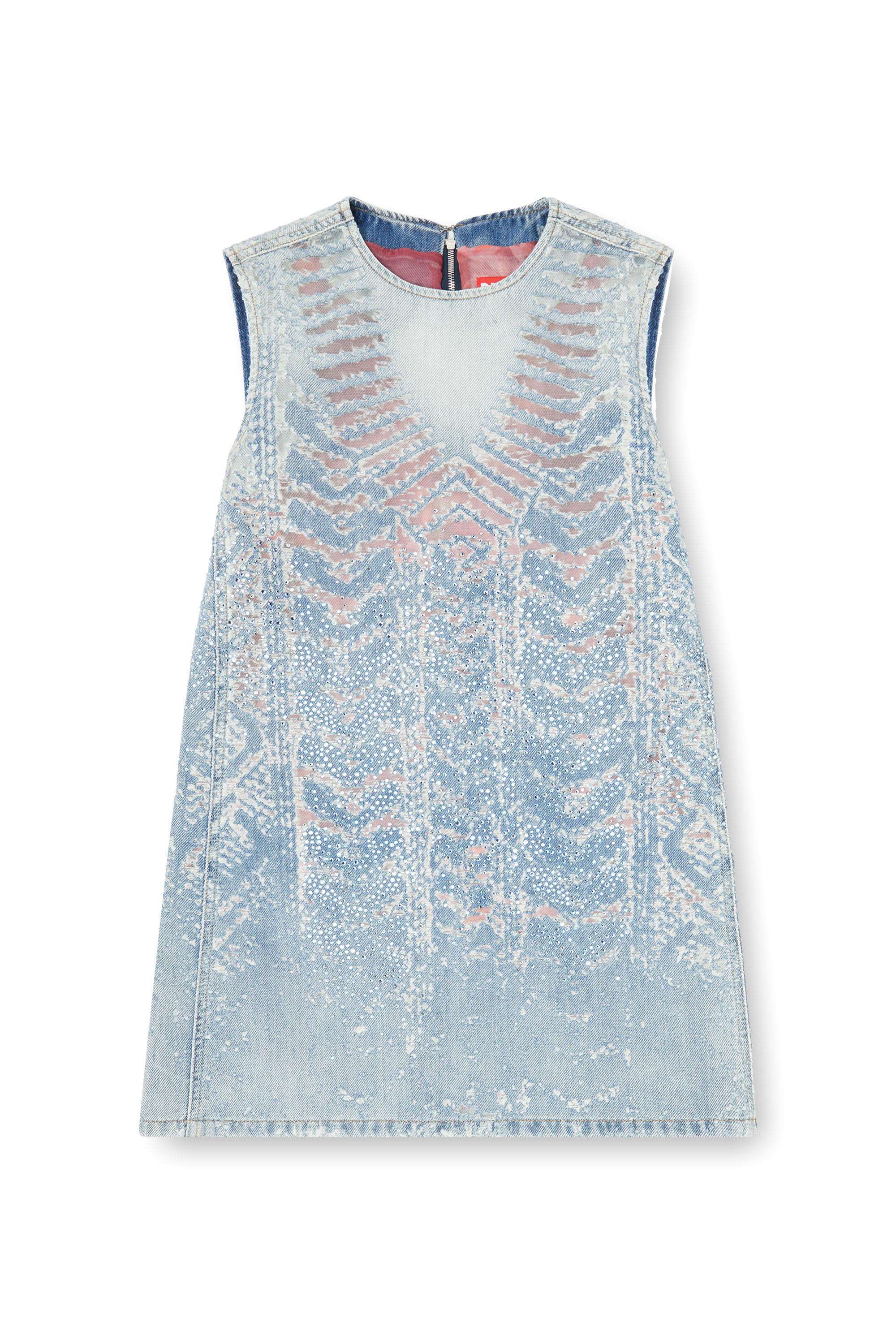 Diesel - DE-MYRELA-S, Woman's Mini dress in microstone devor&eacute; denim in null - 3