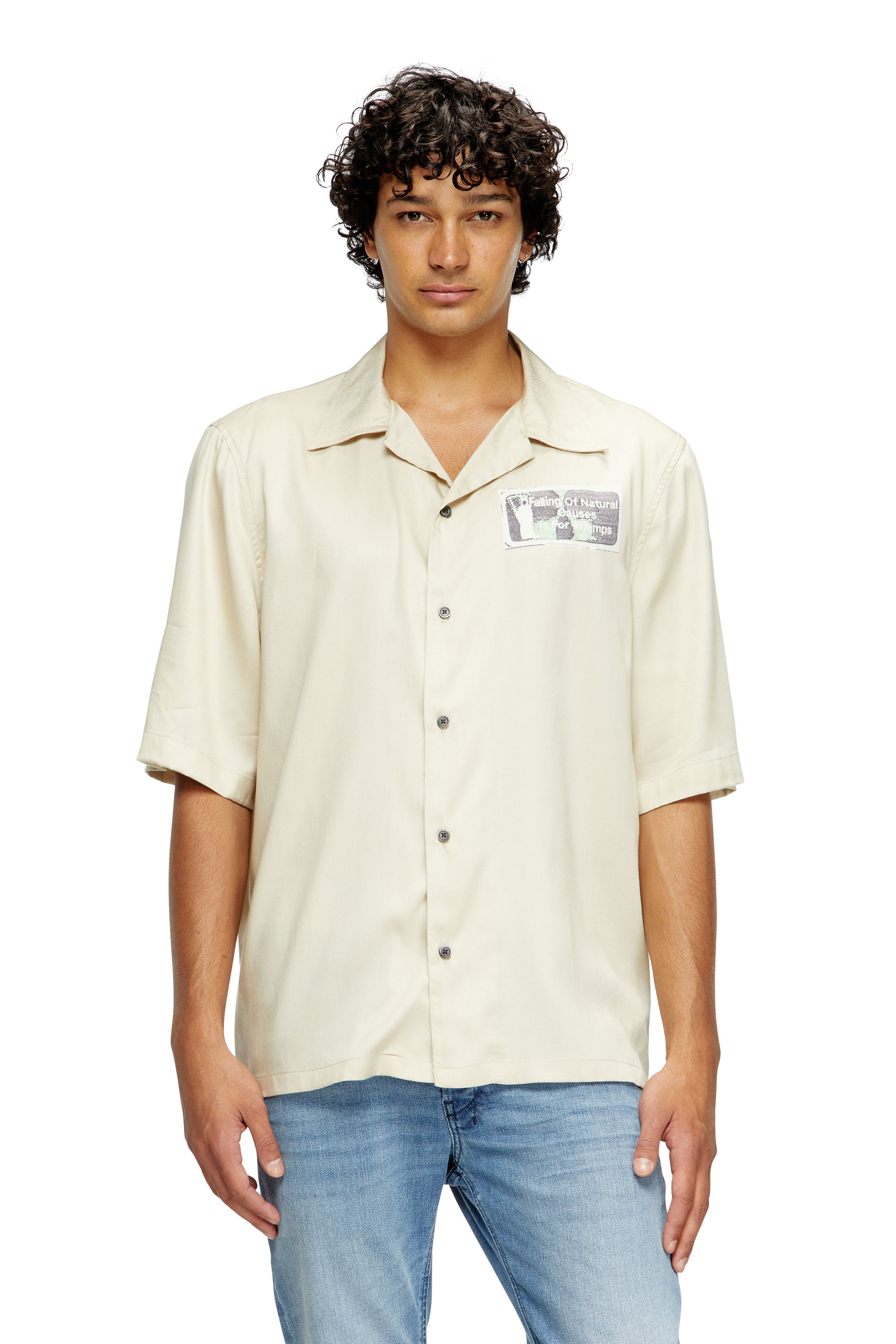 Diesel - S-BRACK-B-EPBR, Man's TENCEL™ shirt with rhinestone graphic in Beige - 3