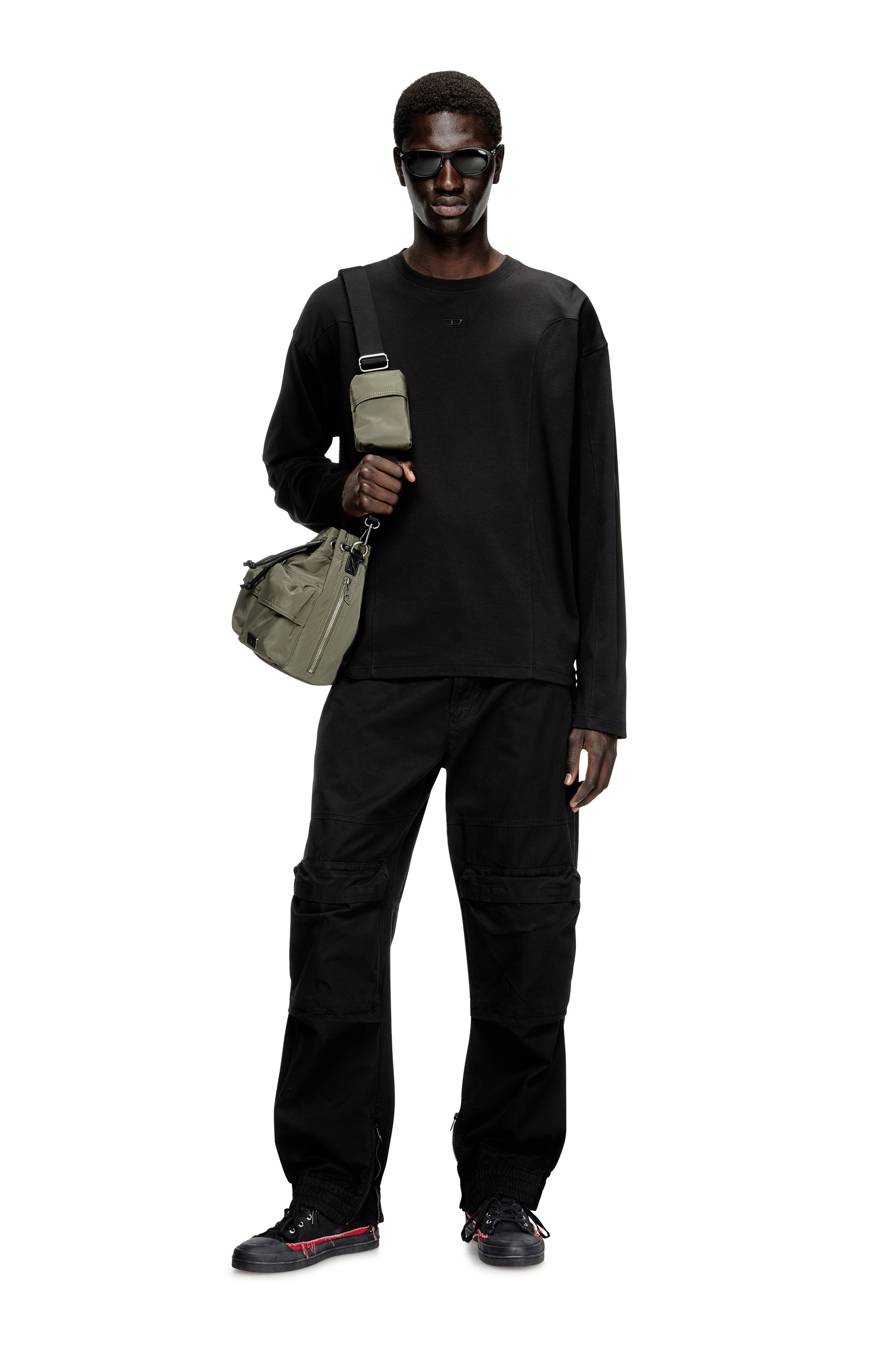 Diesel - T-BOXT-LS-INT, Man's Long-sleeve T-shirt with panels in Black - 2