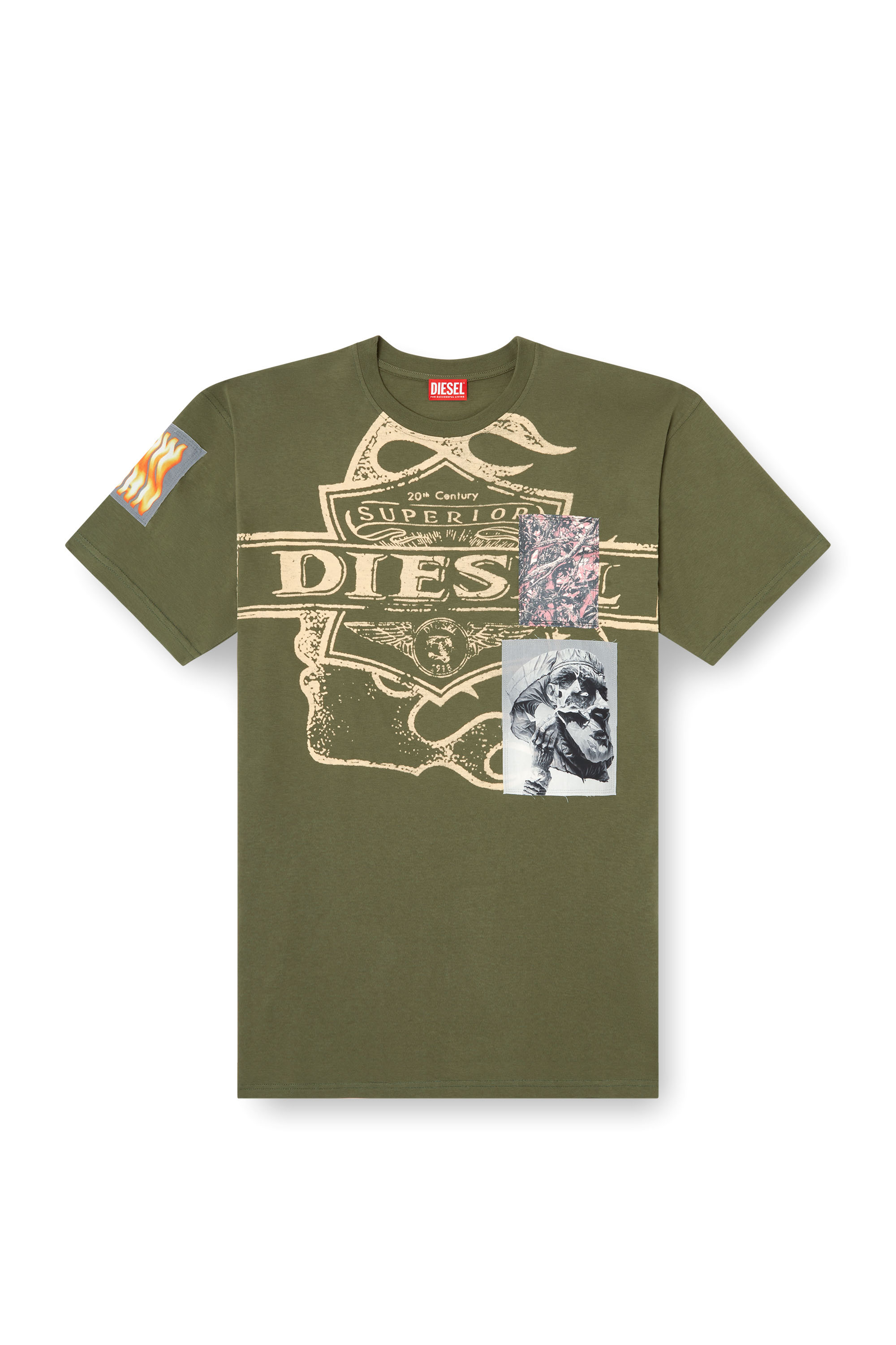 Diesel - T-BOXT-SLITS-R8, Man's T-shirt with patch detail in Military Green - 3