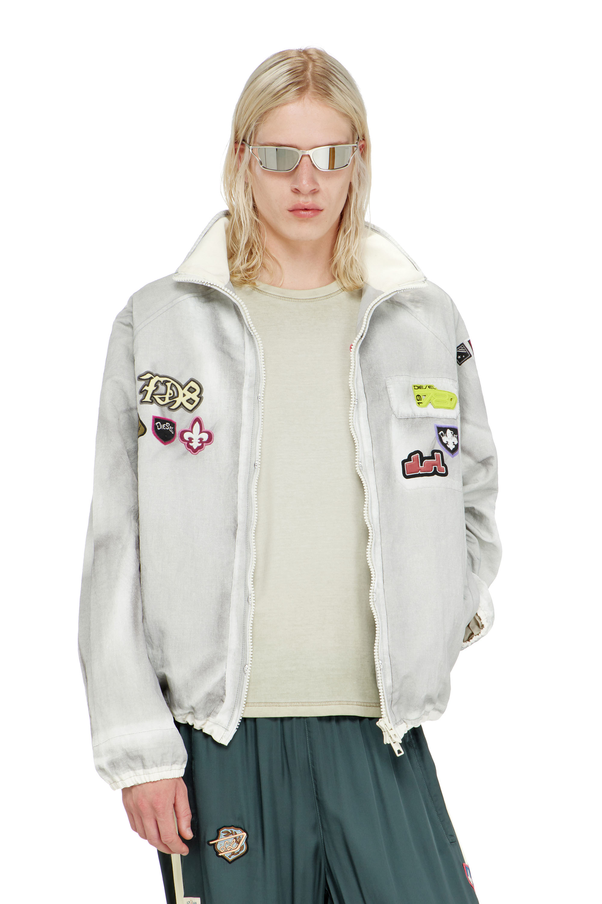 Diesel - J-PATCH, Man's Windbreaker with trompe l&rsquo;oeil patches in null - 1
