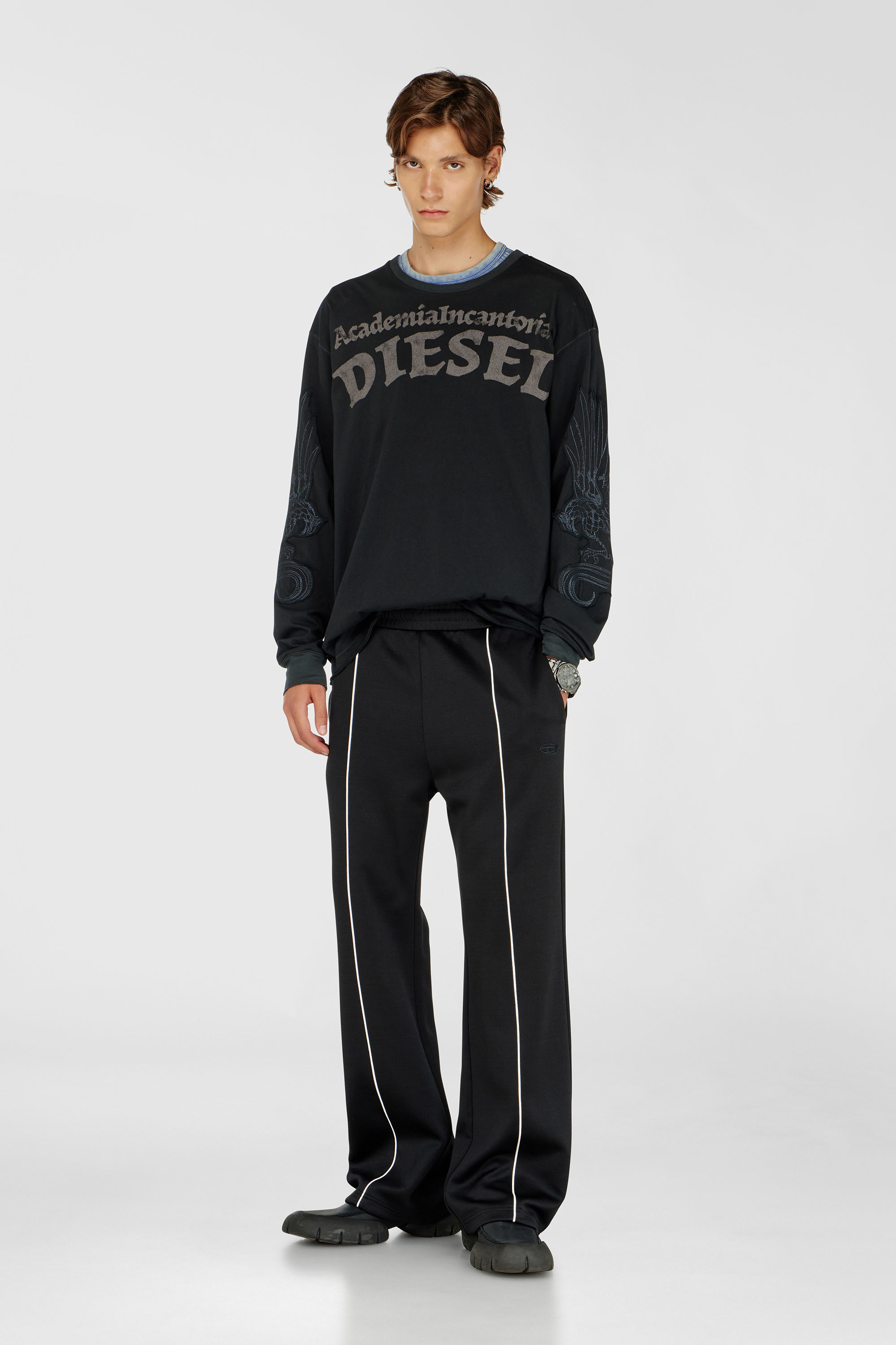 Diesel - P-LOCKING-DO, Man's Track pants with contrast piping in Black - 1