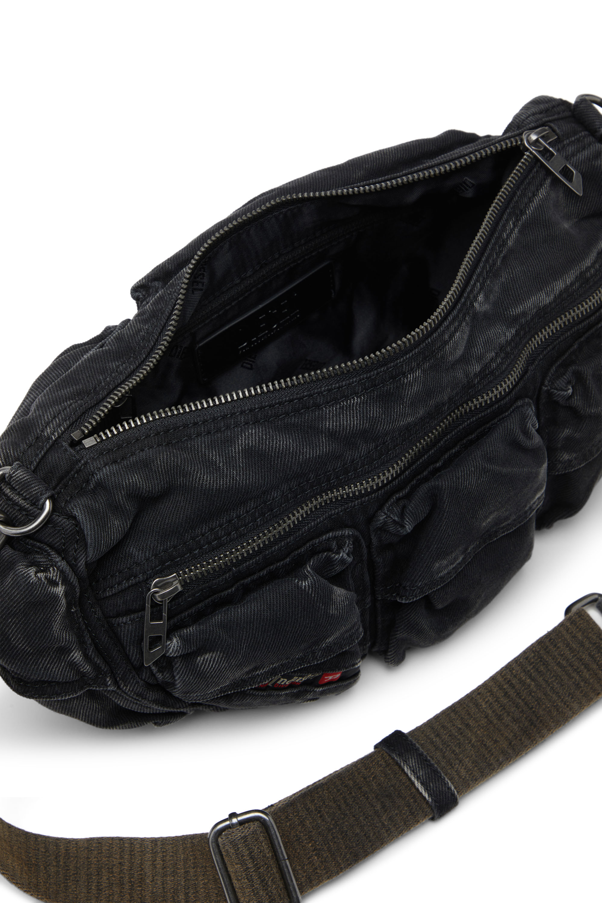 Diesel - MULTI-PKTS SHOULDER BAG X, Unisex's Multi-Pkts-Multipocket bag in washed denim in Black - 5