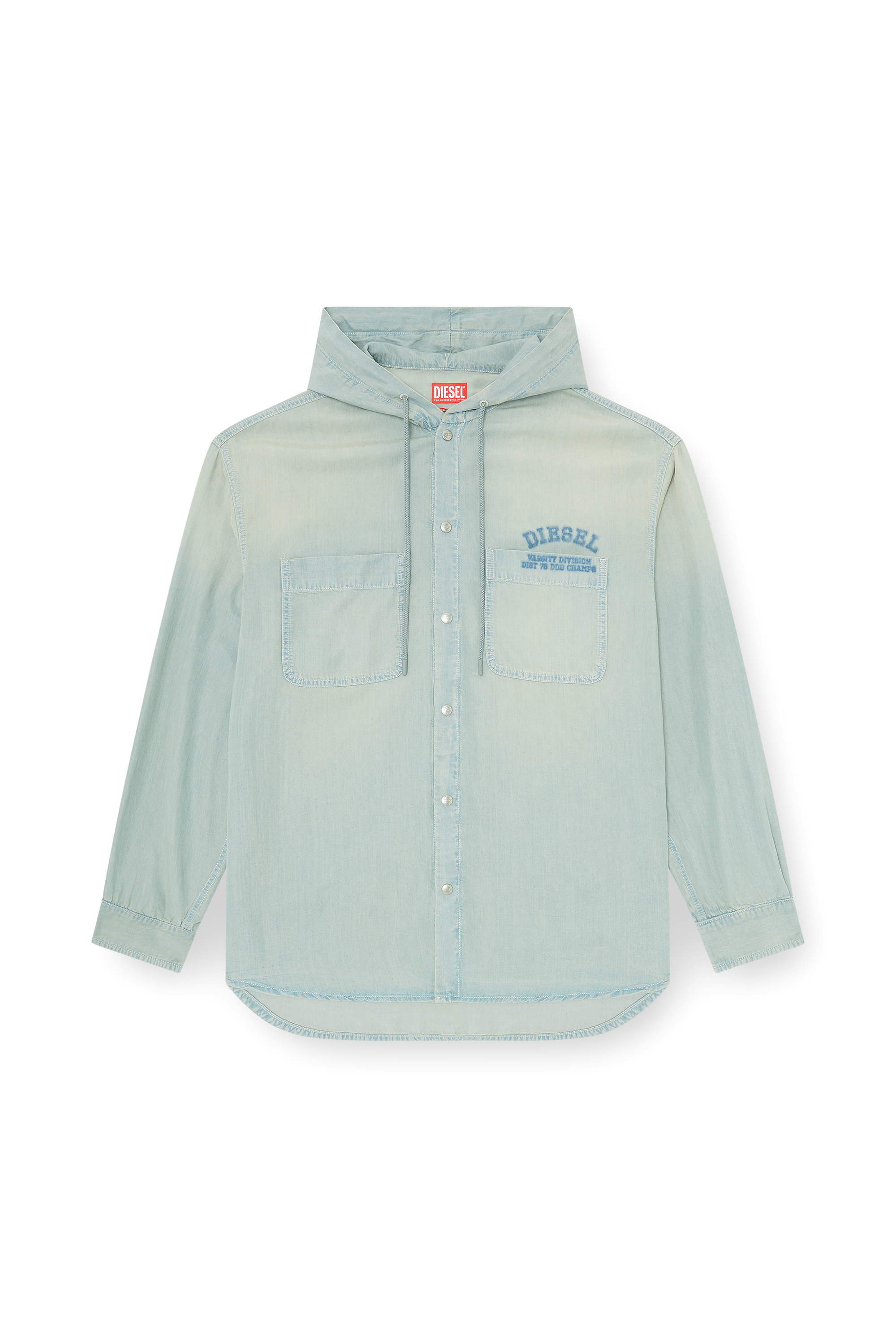 Diesel - D-DEWNY-HOOD-S3, Man's Overshirt in fluid dirt-effect denim in Light Blue - 3