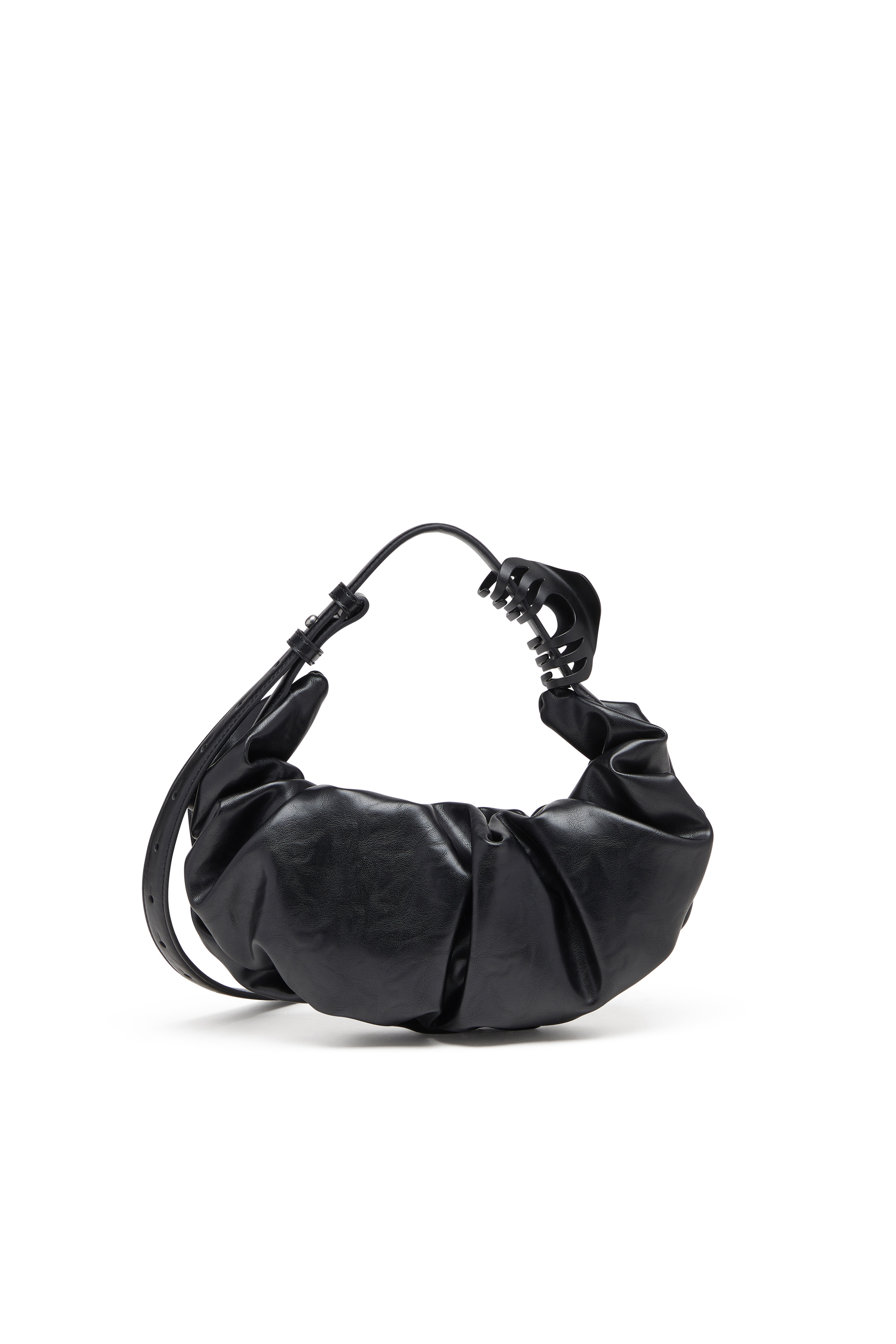 Diesel - GRAB-D HOBO S, Woman's Grab-D S-Small scrunched hobo bag in shiny PU in Black - 4