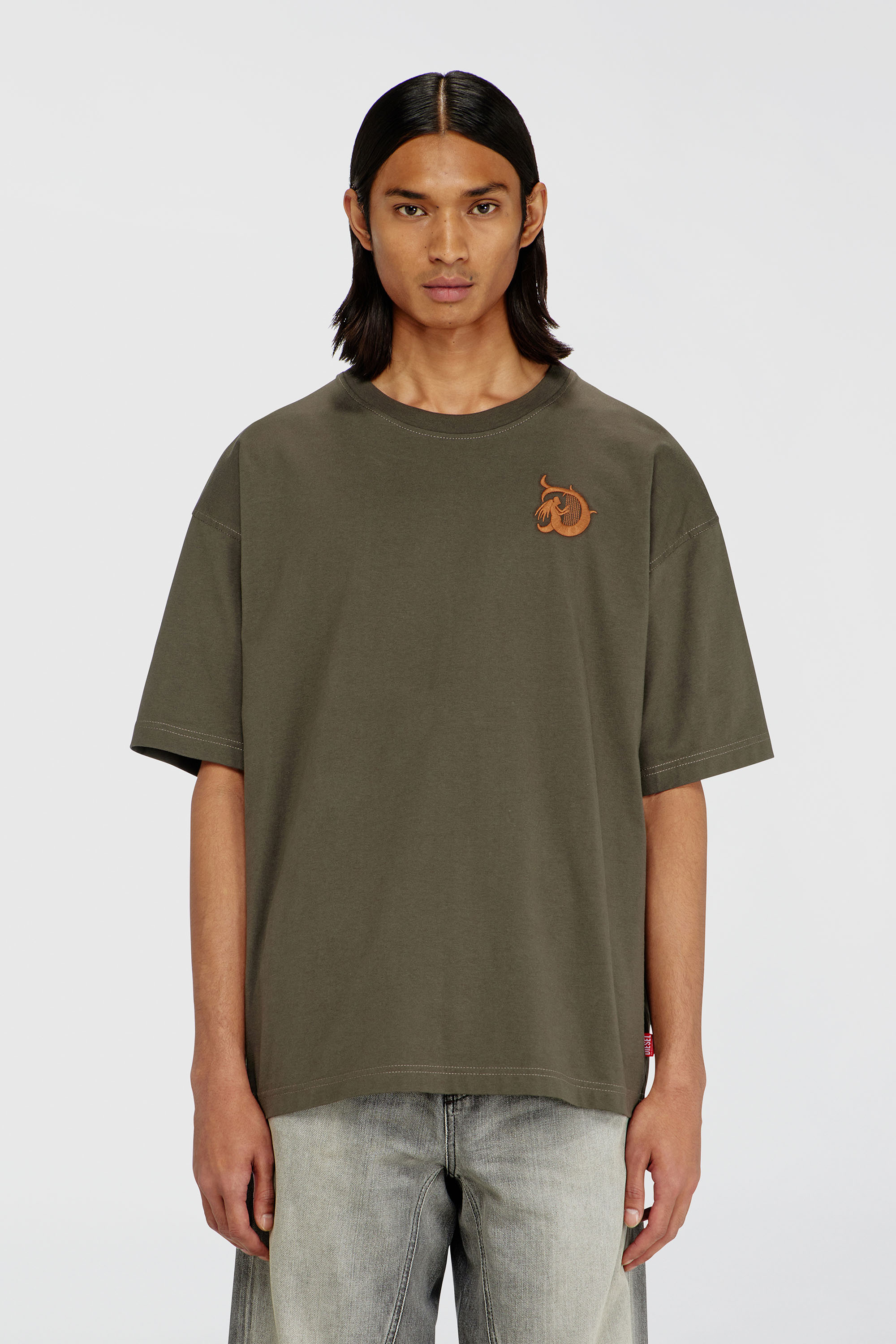 Diesel - T-BOXT-AA11, Man's Jersey T-shirt with flocked print in Military Green - 3