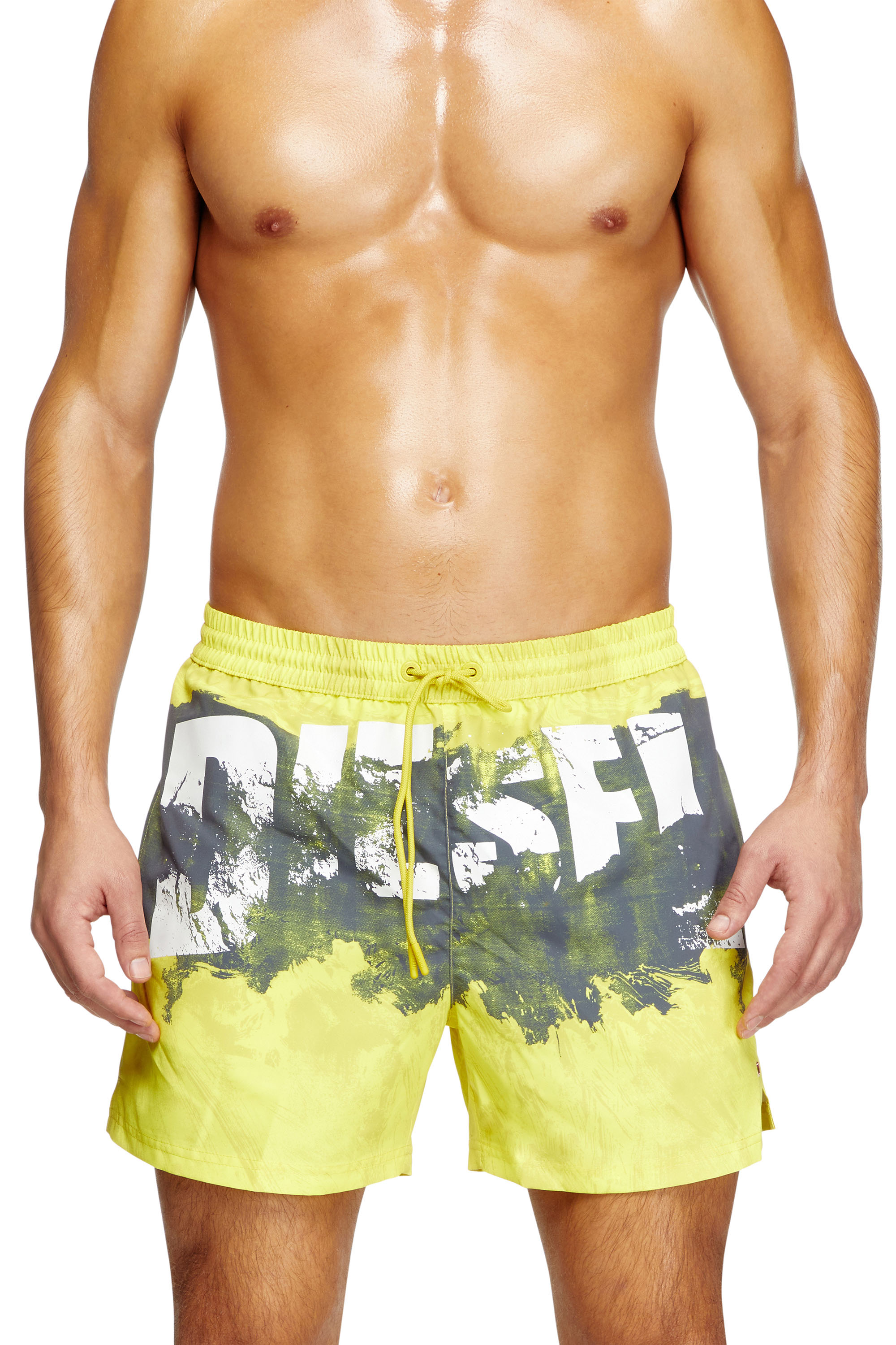 Diesel - KEN-37-D-POP, Man's Mid-length swim shorts with graphic print in Yellow - 2