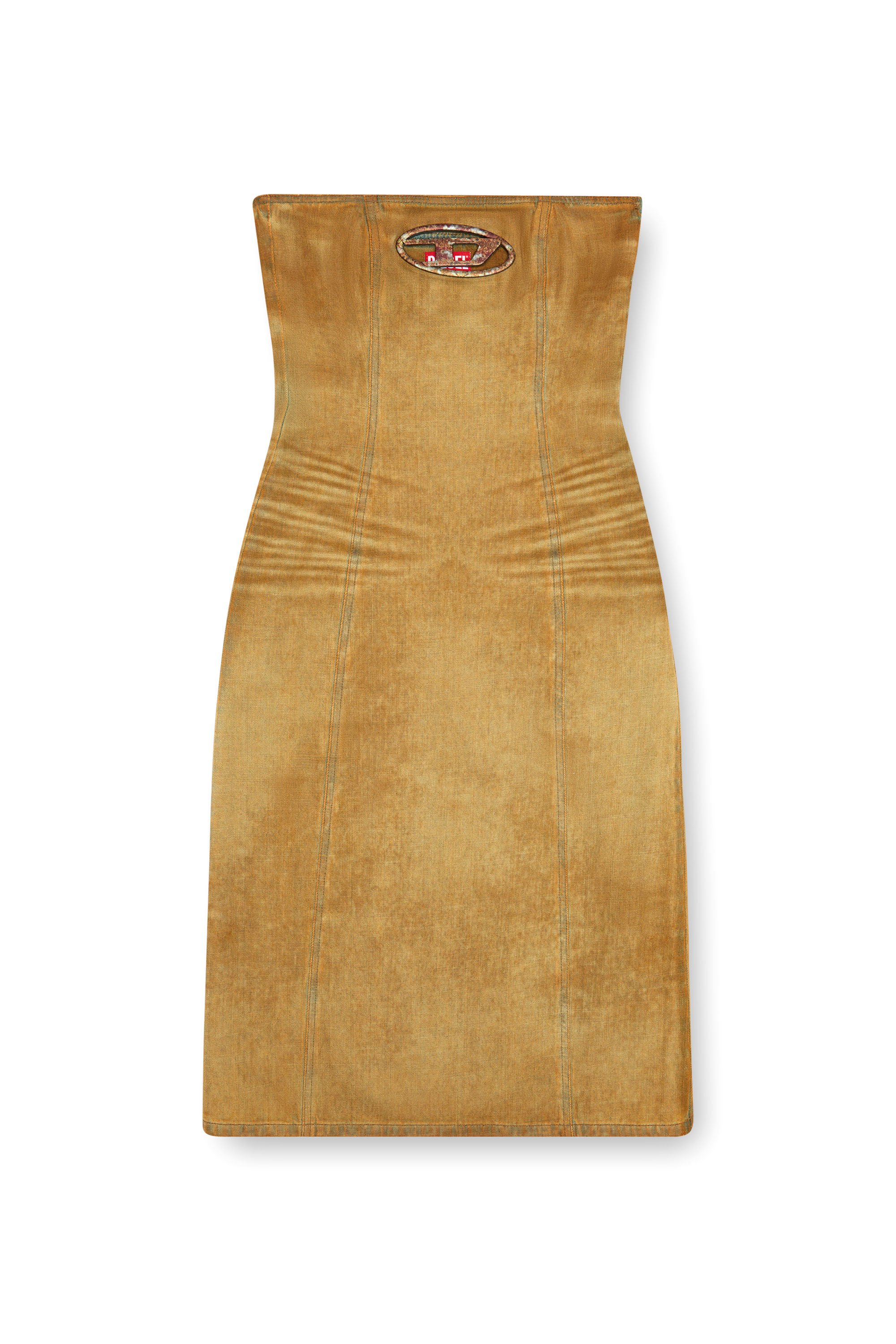 Diesel - DE-VILDRESS-FSF, Woman's Denim midi dress with rust-effect logo in Light Brown - 4