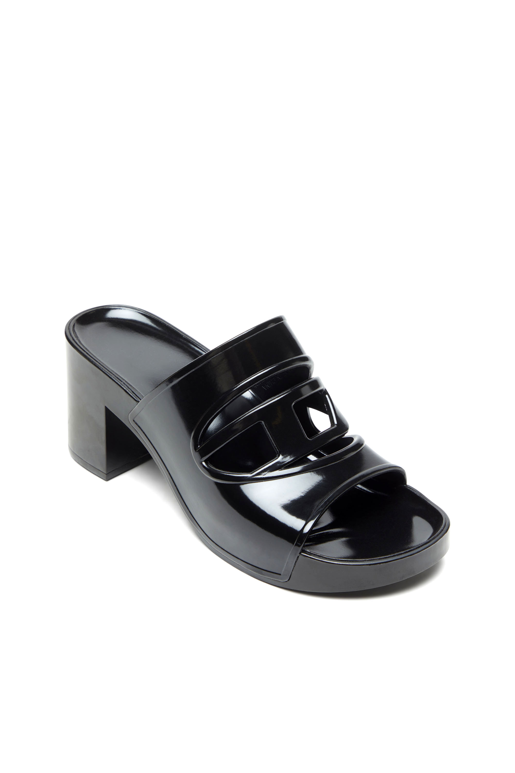 Diesel - SA-BONNIE, Woman's Sa-Bonnie-Heeled rubber slides with cut-out logo in Black - 6