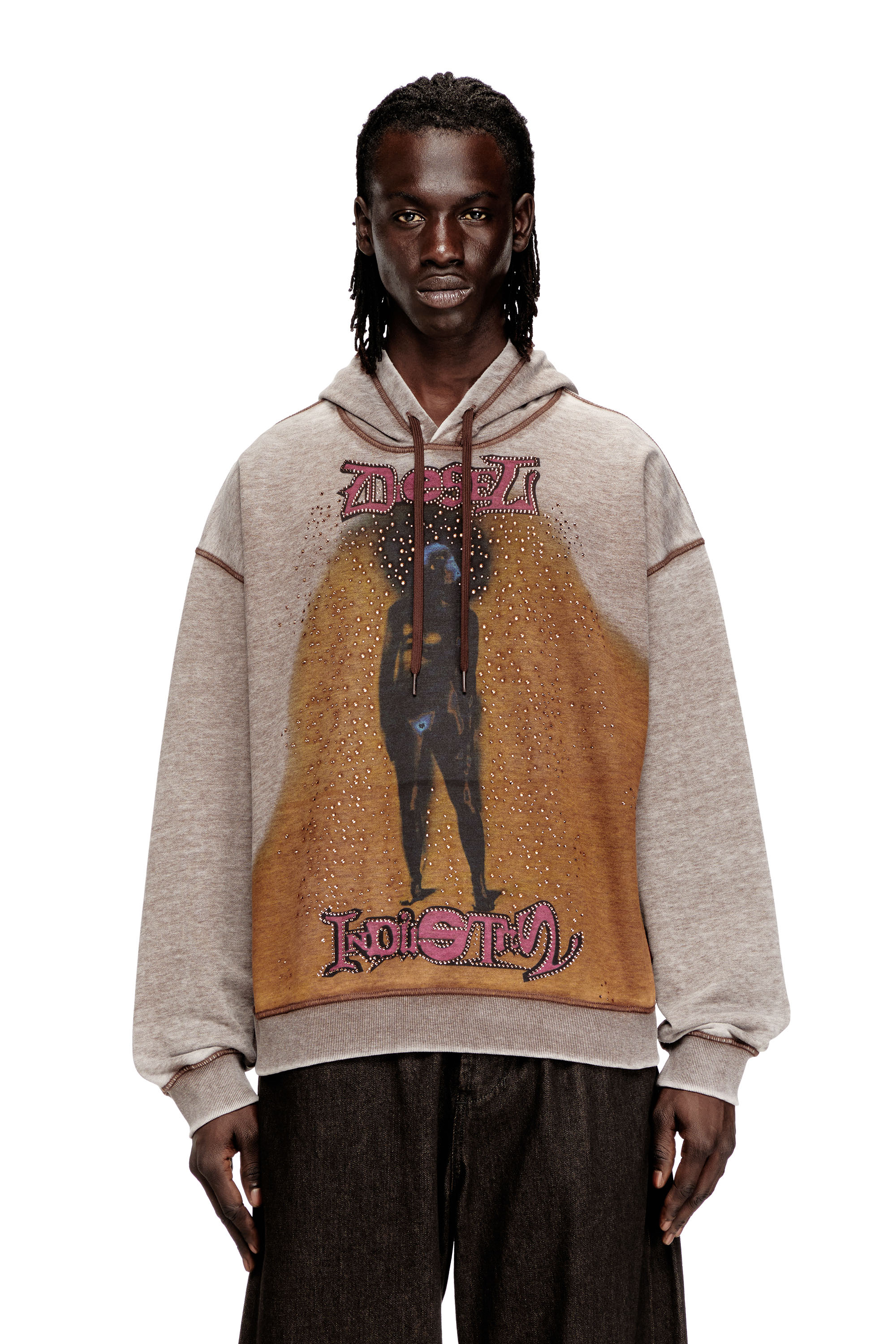 Diesel - S-BOXTON-HOOD, Man's Hoodie with print and studs in null - 1