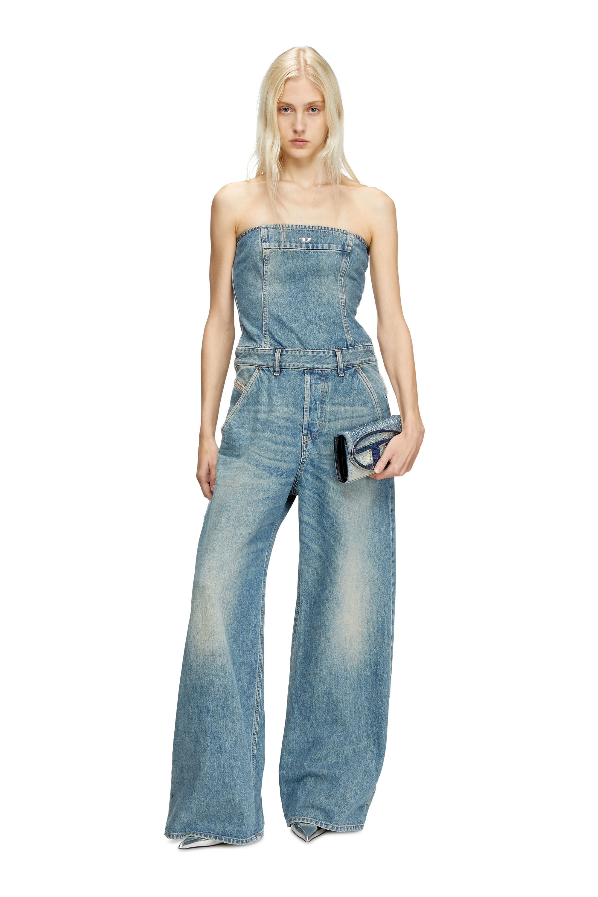 DE-BRIDE, Light Blue Diesel - DE-BRIDE, Woman's Denim strapless jumpsuit in Light Blue - 3