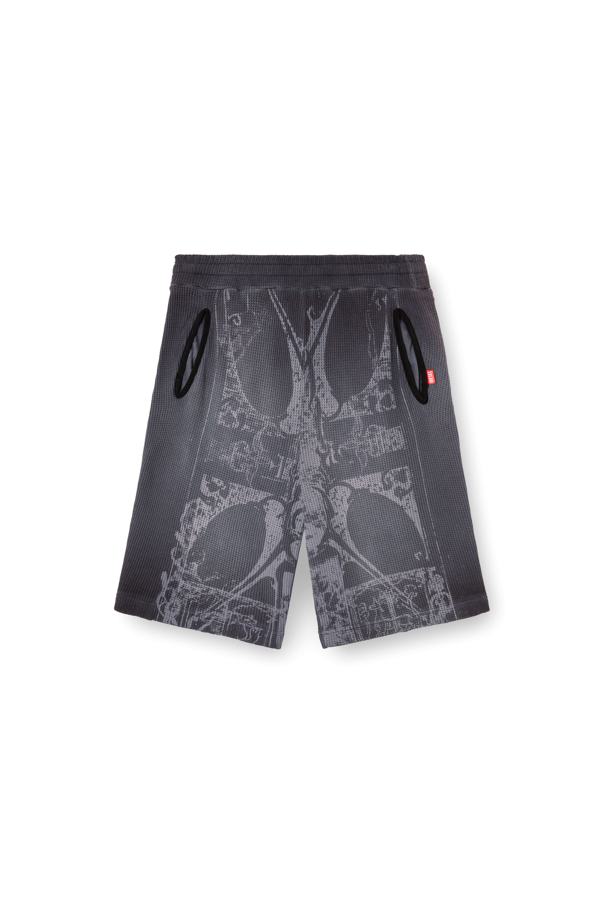 Diesel - P-WARKY-SHORT, Man's Waffle shorts with medieval print in Black - 3