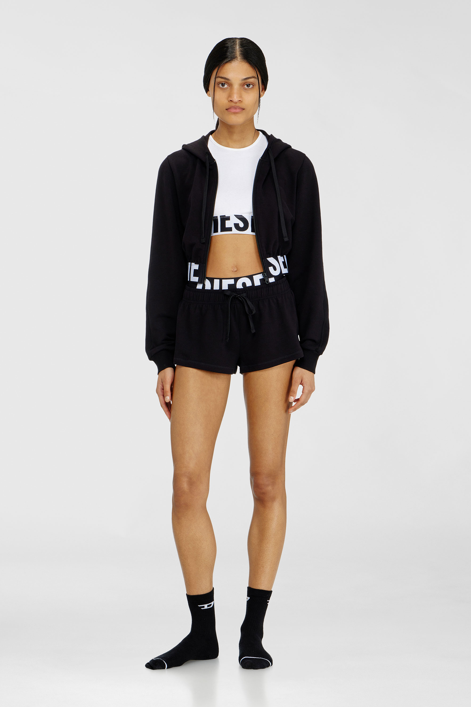 Diesel - MIRANDA-D-POP, Woman's Short pants in cotton Terry with Diesel logo in Black - 1