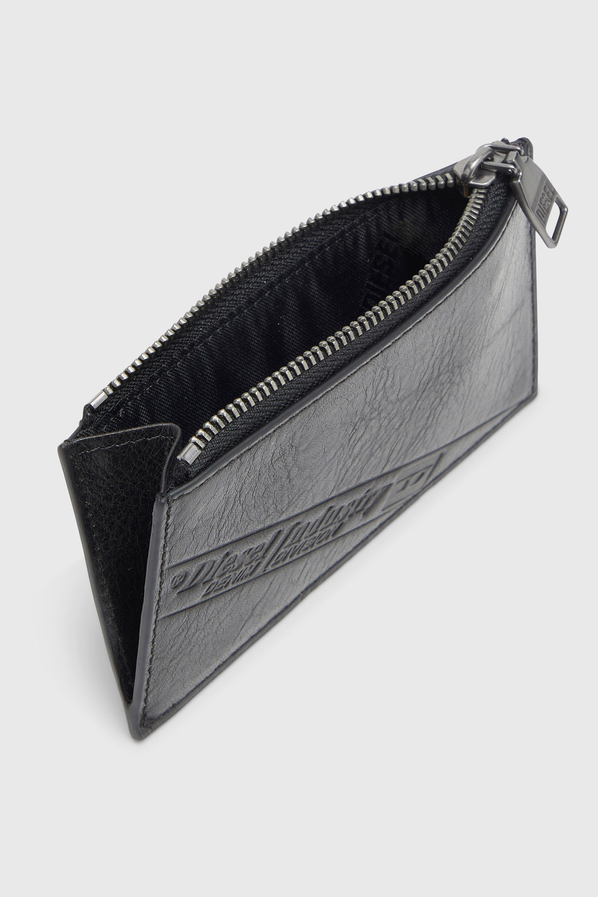 Diesel - FLAG-D CARD HOLDER III, Man's Leather card holder with zip closure in Black - 3