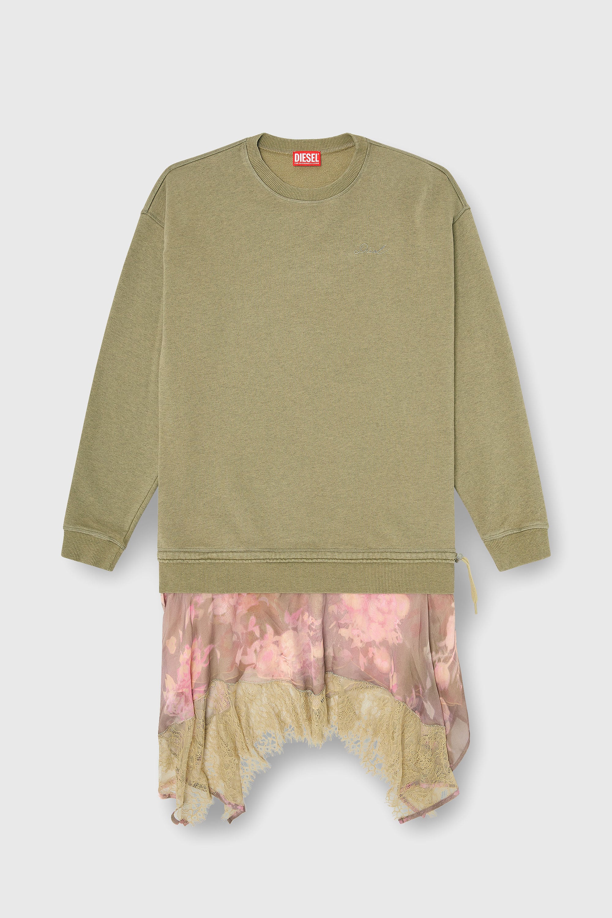Diesel - D-ORELY, Woman's Sweatshirt dress with chiffon and lace skirt in Pink/Green - 2