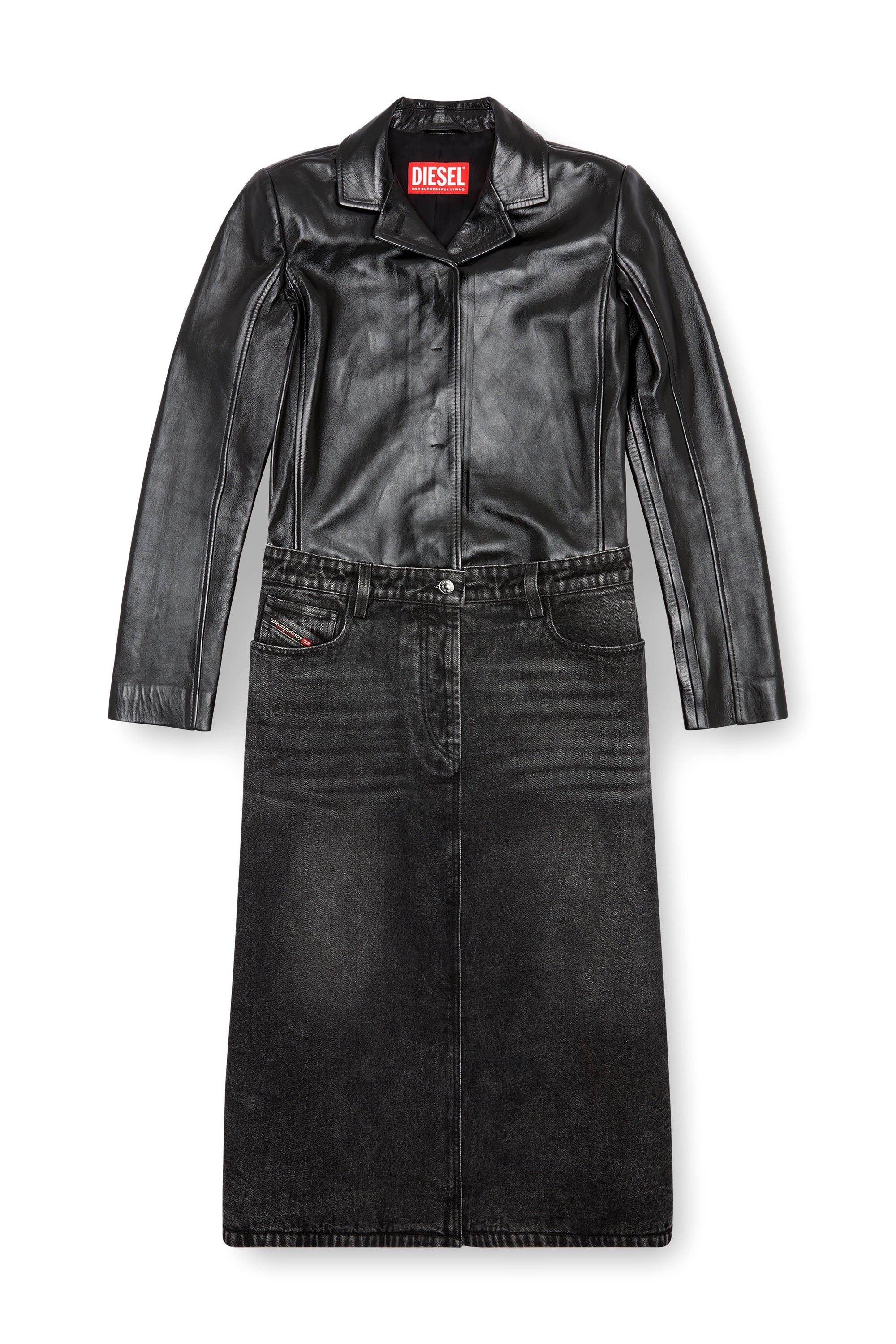 Diesel - L-ORY, Woman Hybrid coat in denim and leather in Black - Image 5